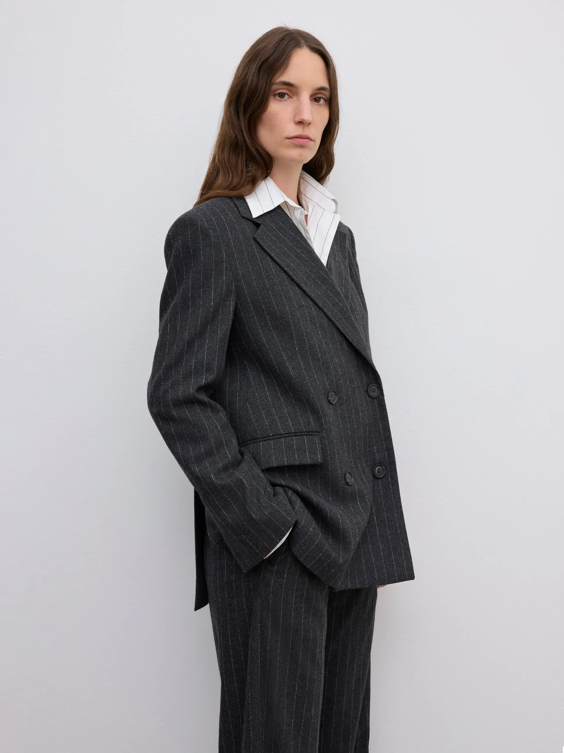 DAGMAR Classic Blazer in Grey Pinstripe