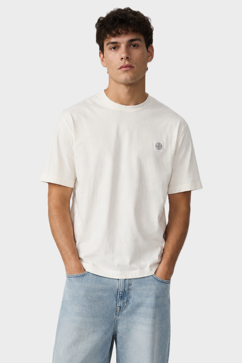 STONE ISLAND Loose Fit Logo T-Shirt in Cream