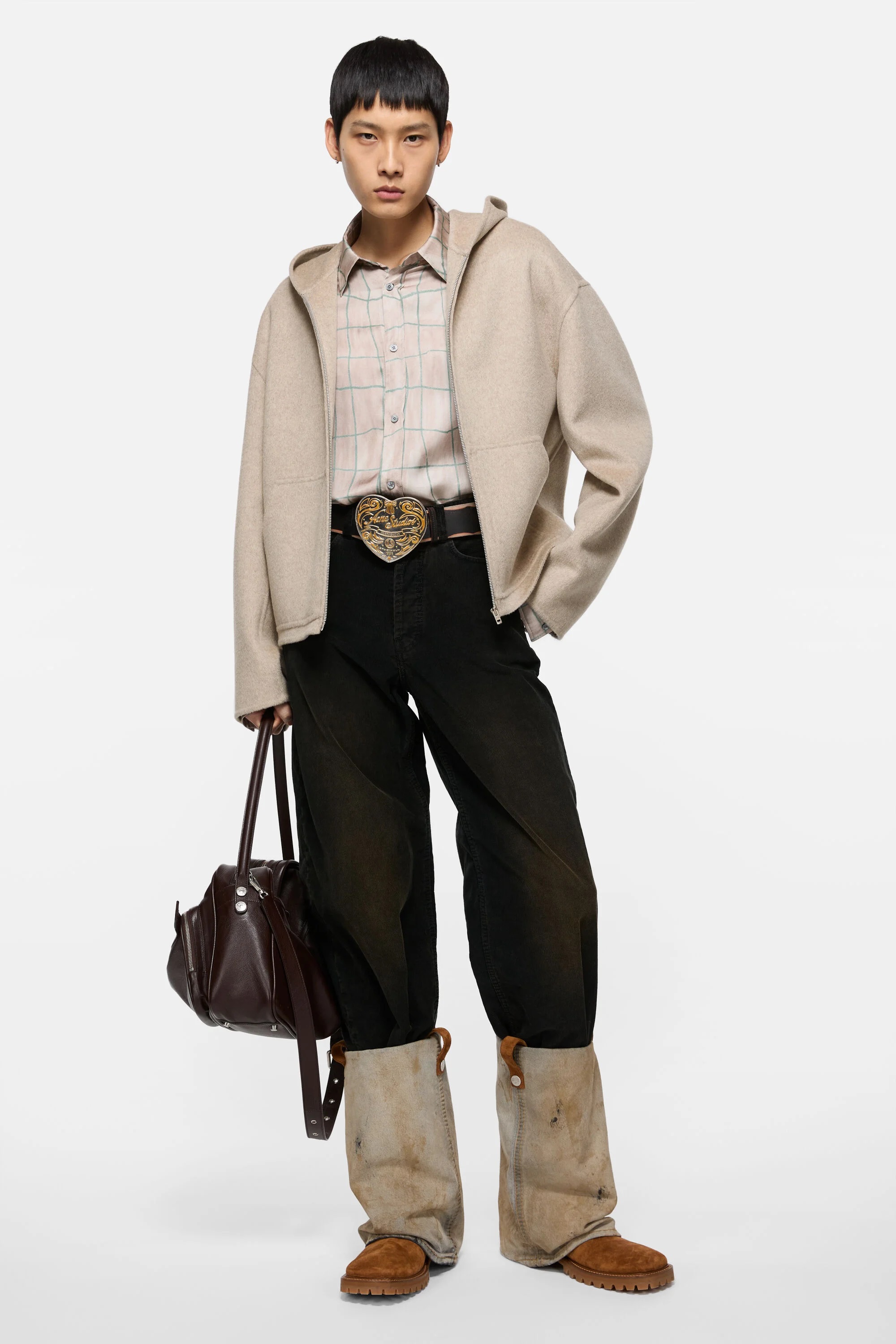 ACNE STUDIOS Hooded Boxy Fit Wool Jacket in Oatmeal Melange