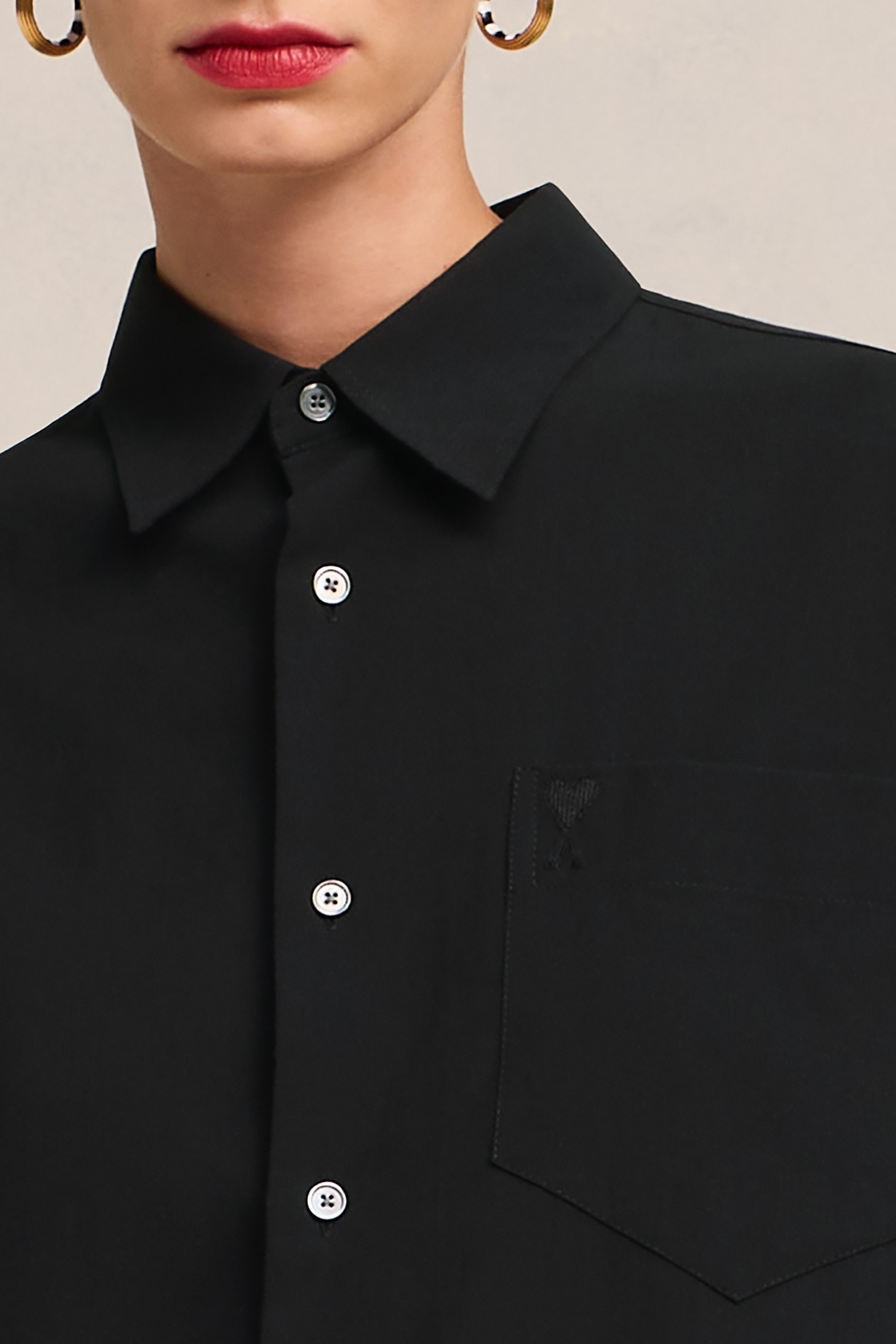 AMI PARIS De Coeur Cotton Crepe Shirt in Black