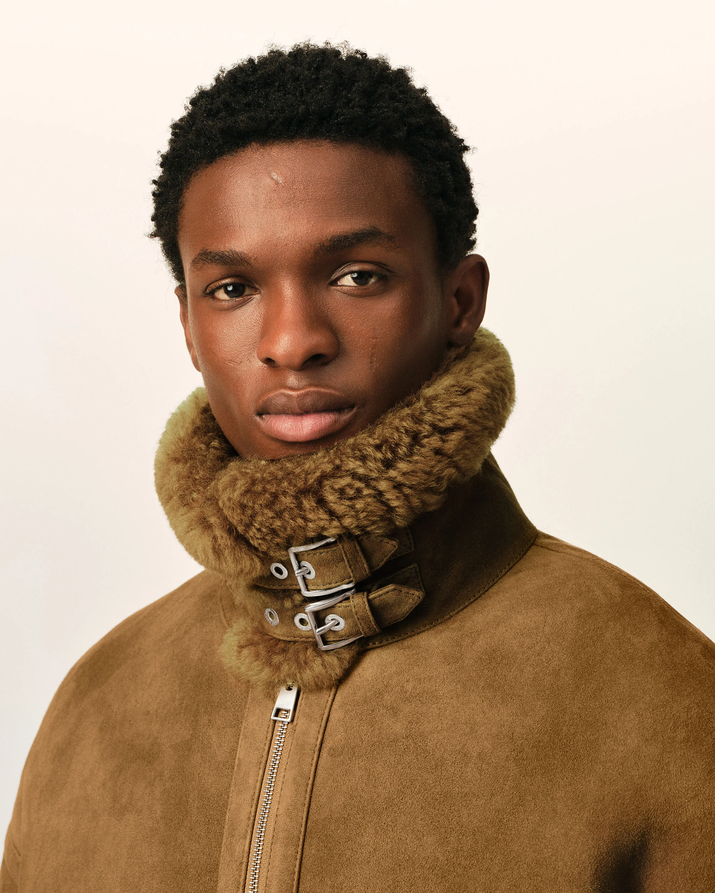 AMI PARIS Aviator Shearling Jacket in Mastic Beige