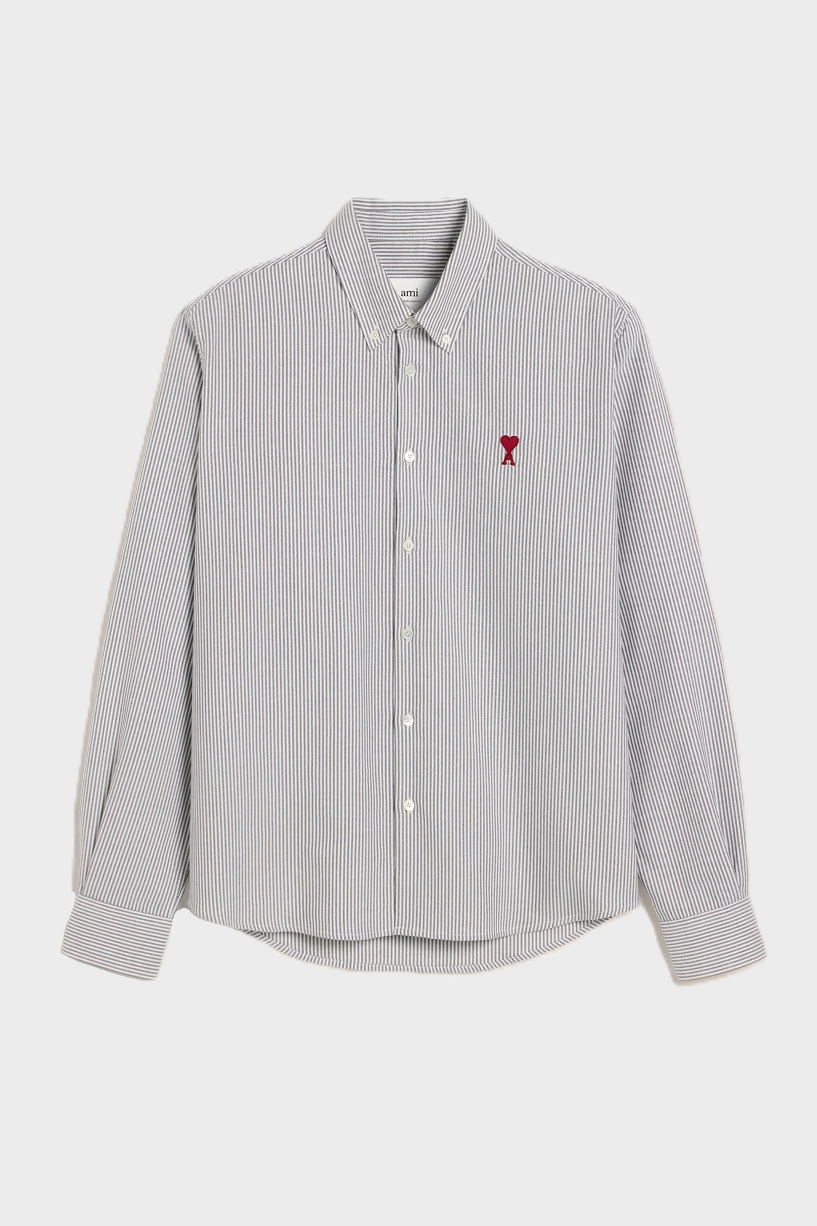 AMI PARIS de Coeur Classic Fit Shirt in Black/Natural White Stripes XXL