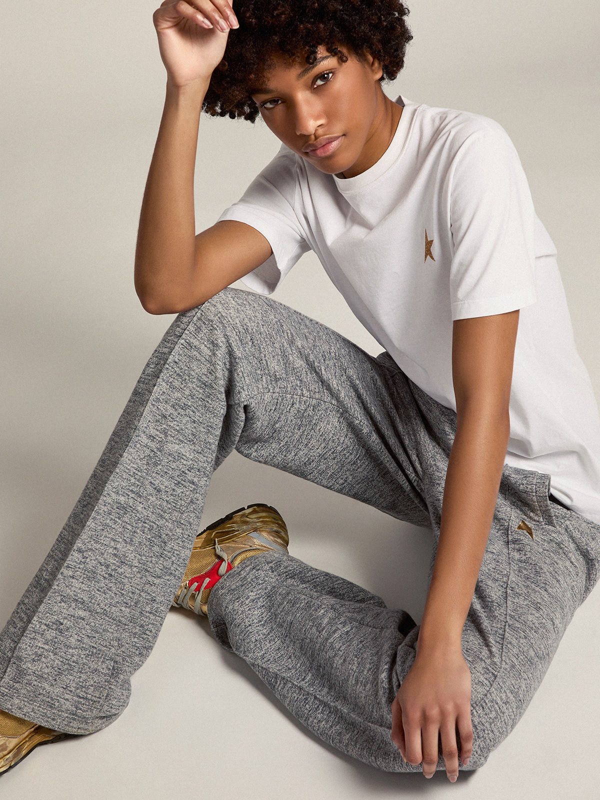 GOLDEN GOOSE Regular T-Shirt Glitterstar in White/Gold