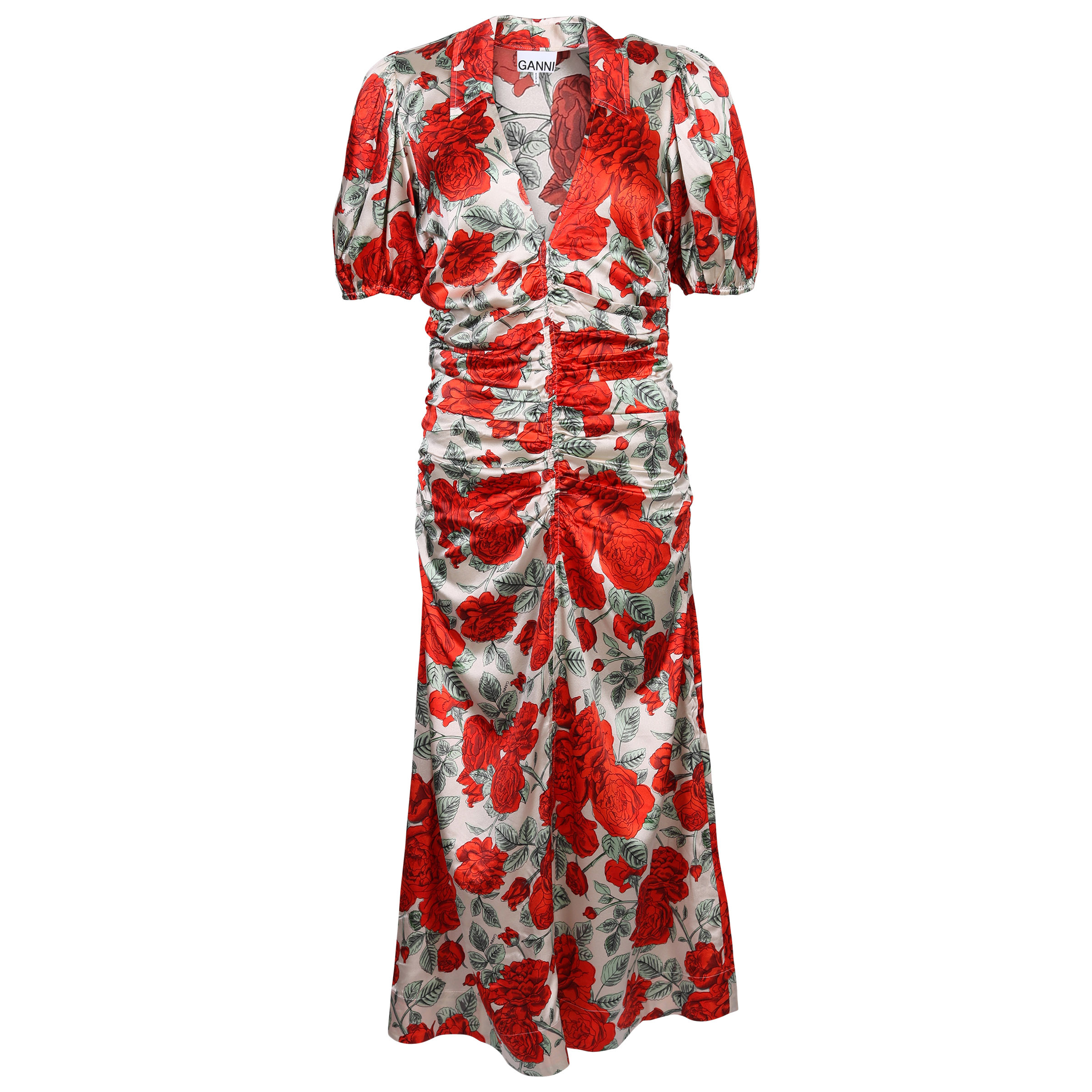 Ganni Silk Stretch Satin Dress Red Printed