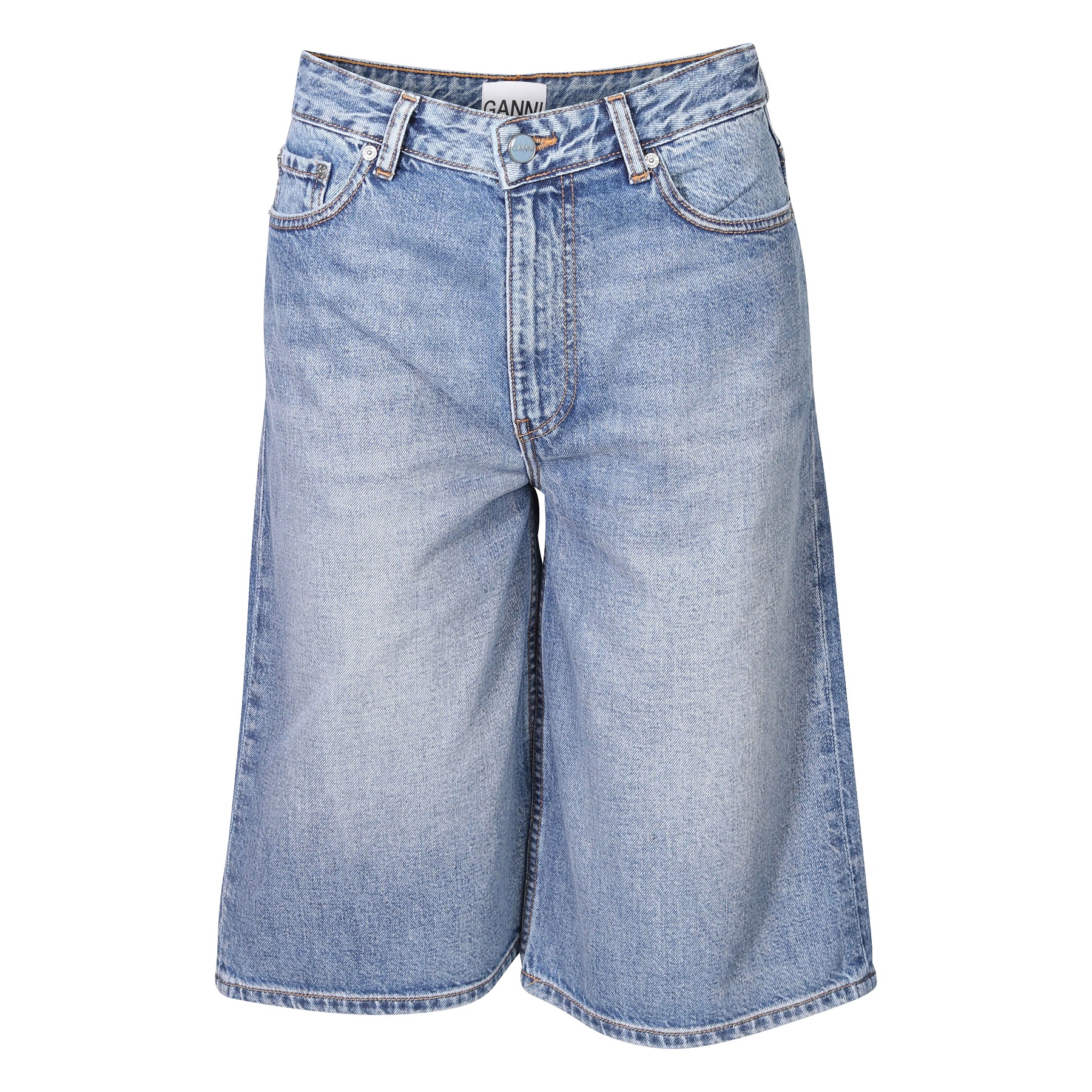 GANNI Vintage Washed Denim Wide Shorts