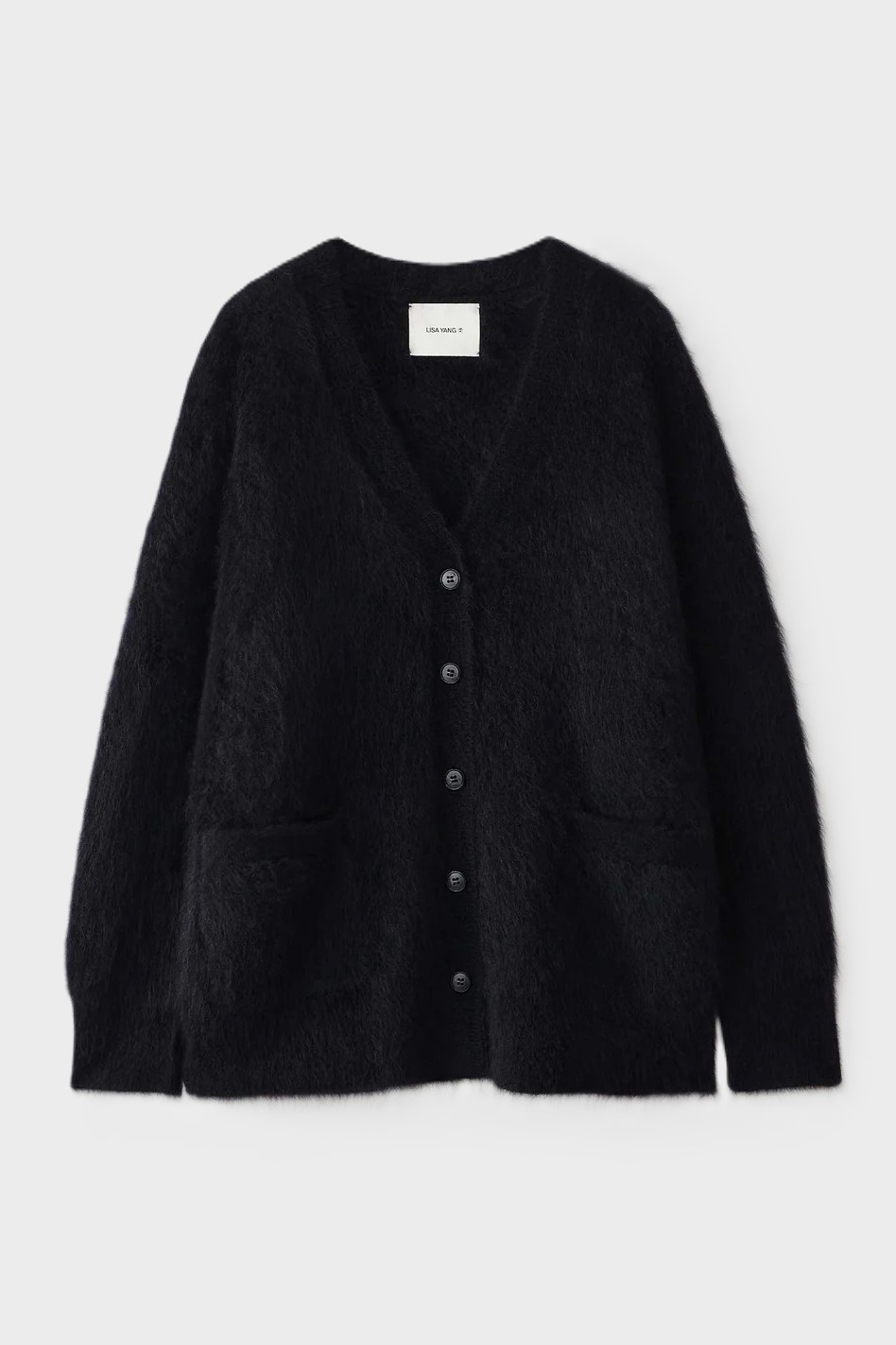 LISA YANG Malena Brushed Cashmere Cardigan in Black 2 / M-L