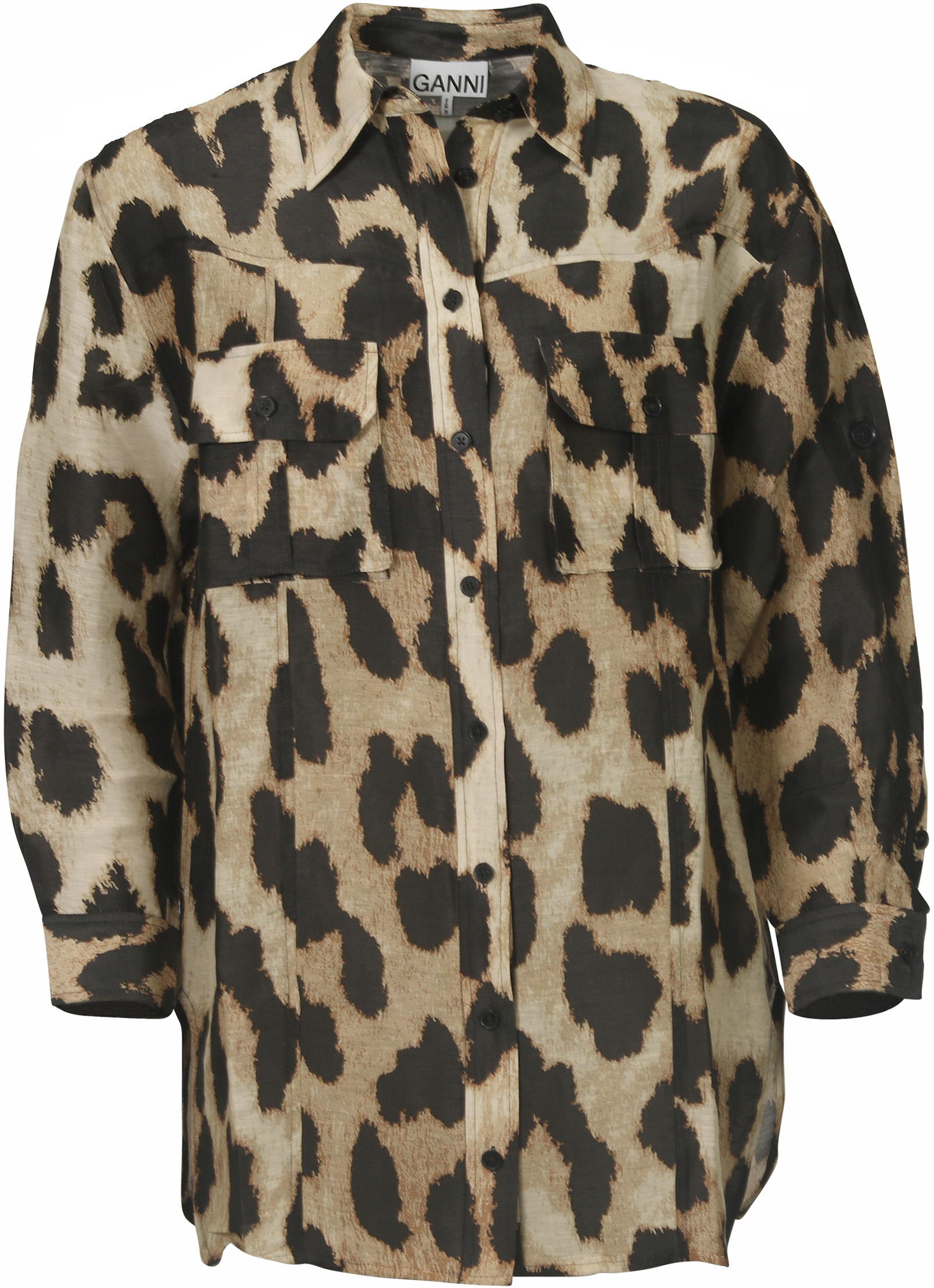Ganni Silk Linen Shirt Leopard