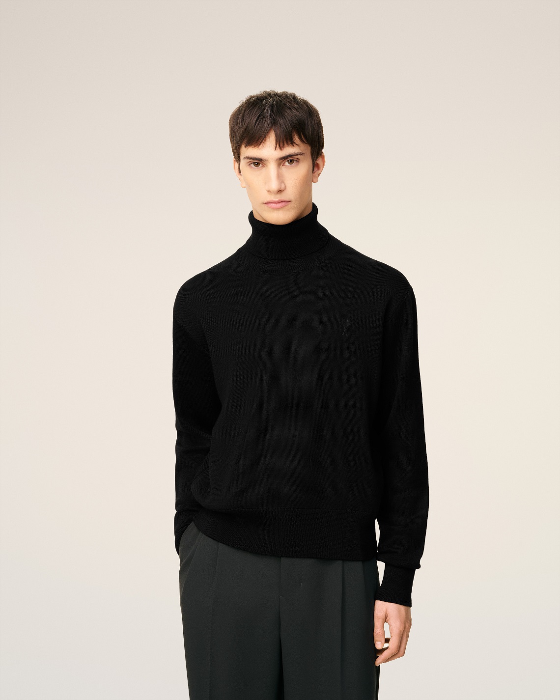 AMI PARIS de Coeur Turtleneck Knit Pullover in Black/Black