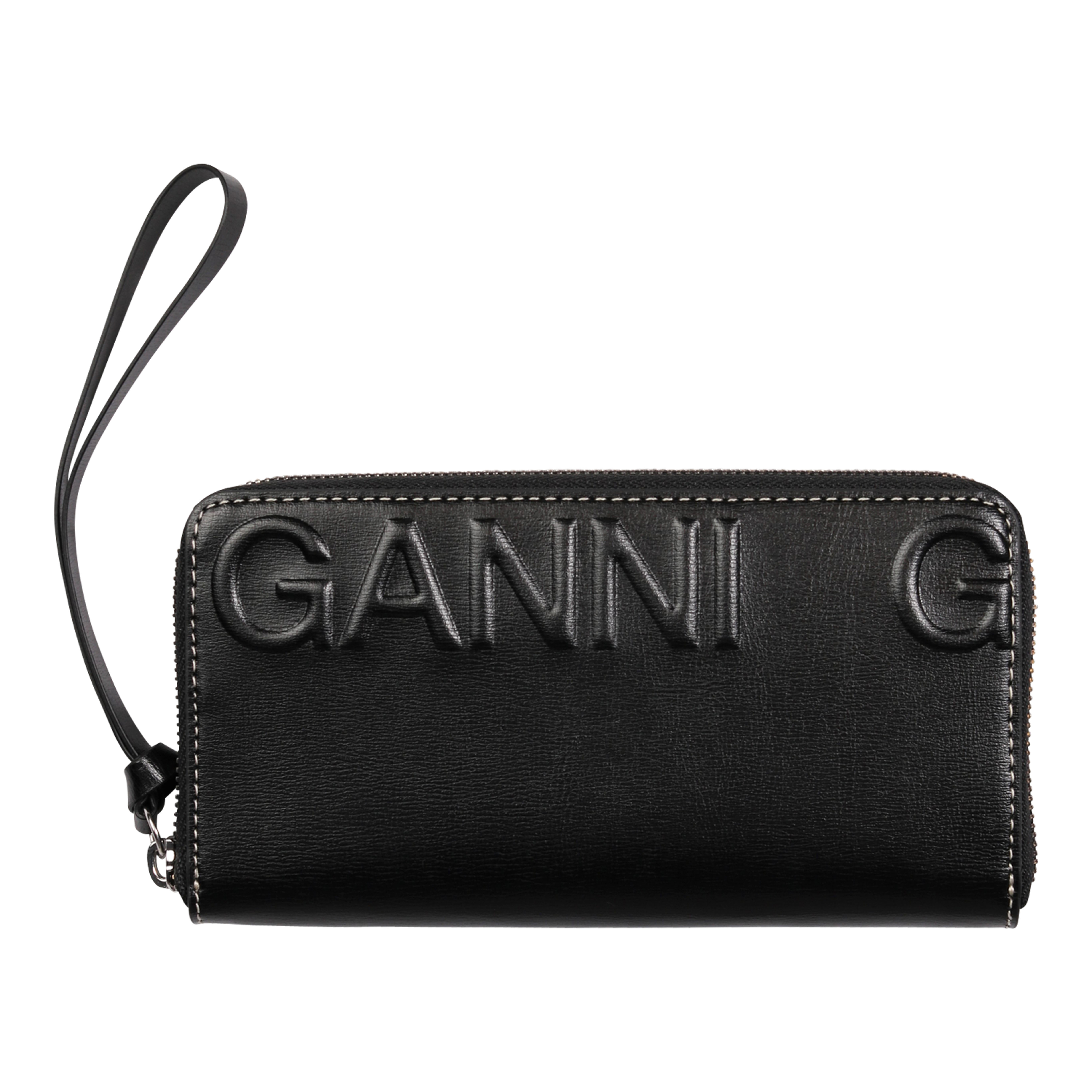 Ganni Recycled Leather Zip Wallet in Black