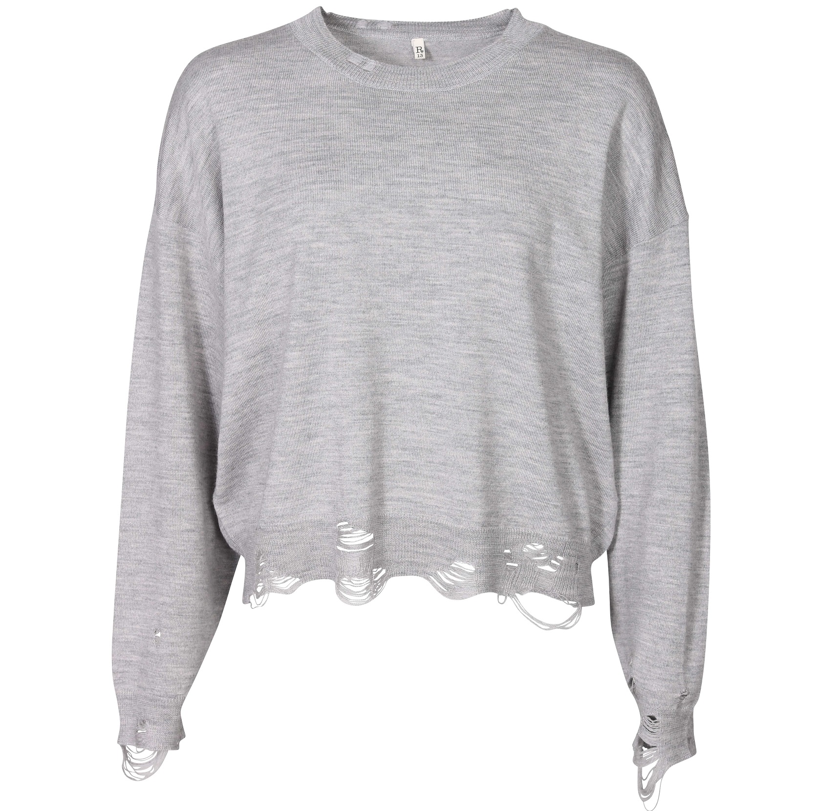 R13 Distressed Cropped Oversize Pullover in Heathergrey XS