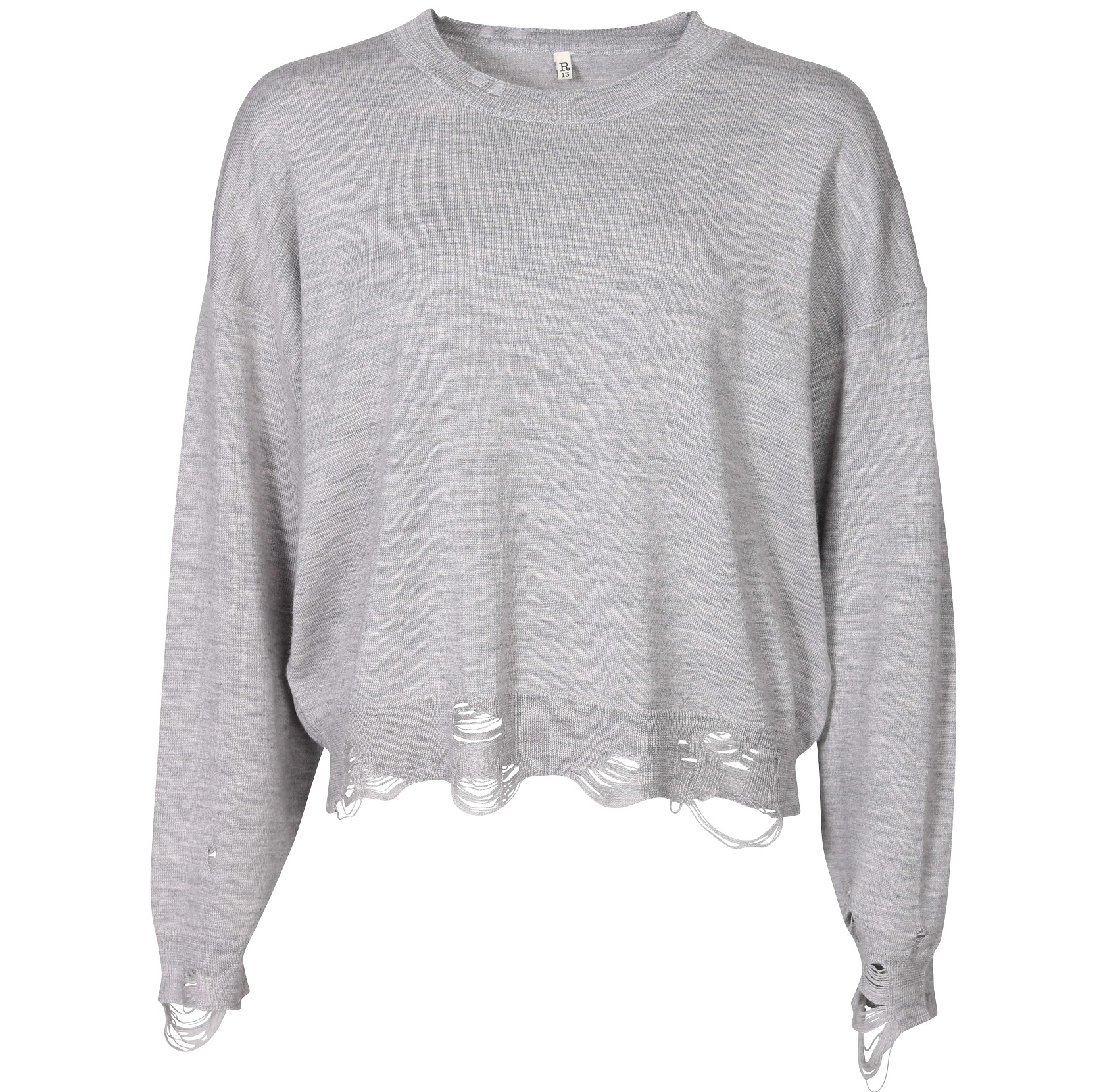 R13 Distressed Cropped Oversize Pullover in Heathergrey M