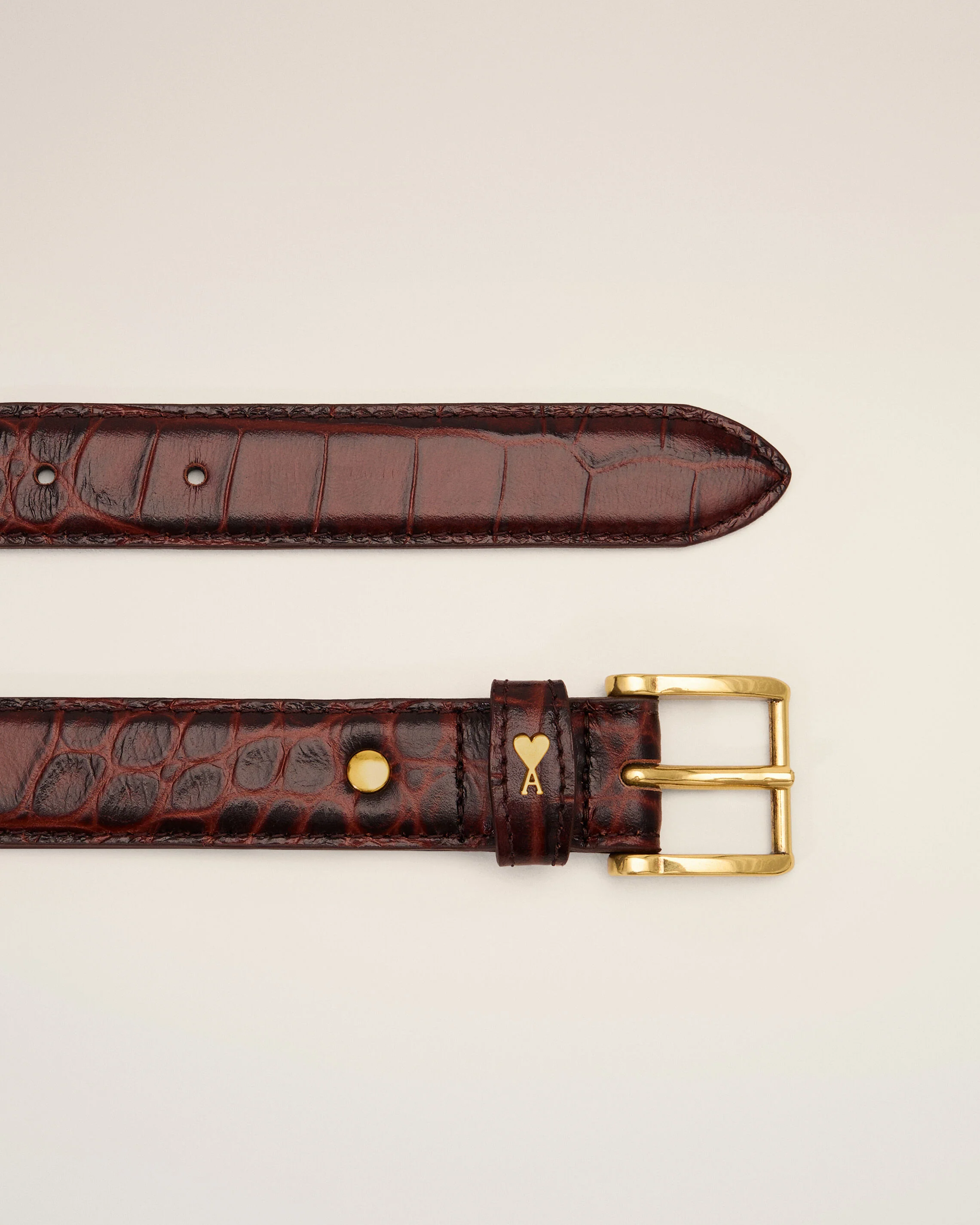 AMI PARIS Crocodile Embossed Leather Belt in Brown