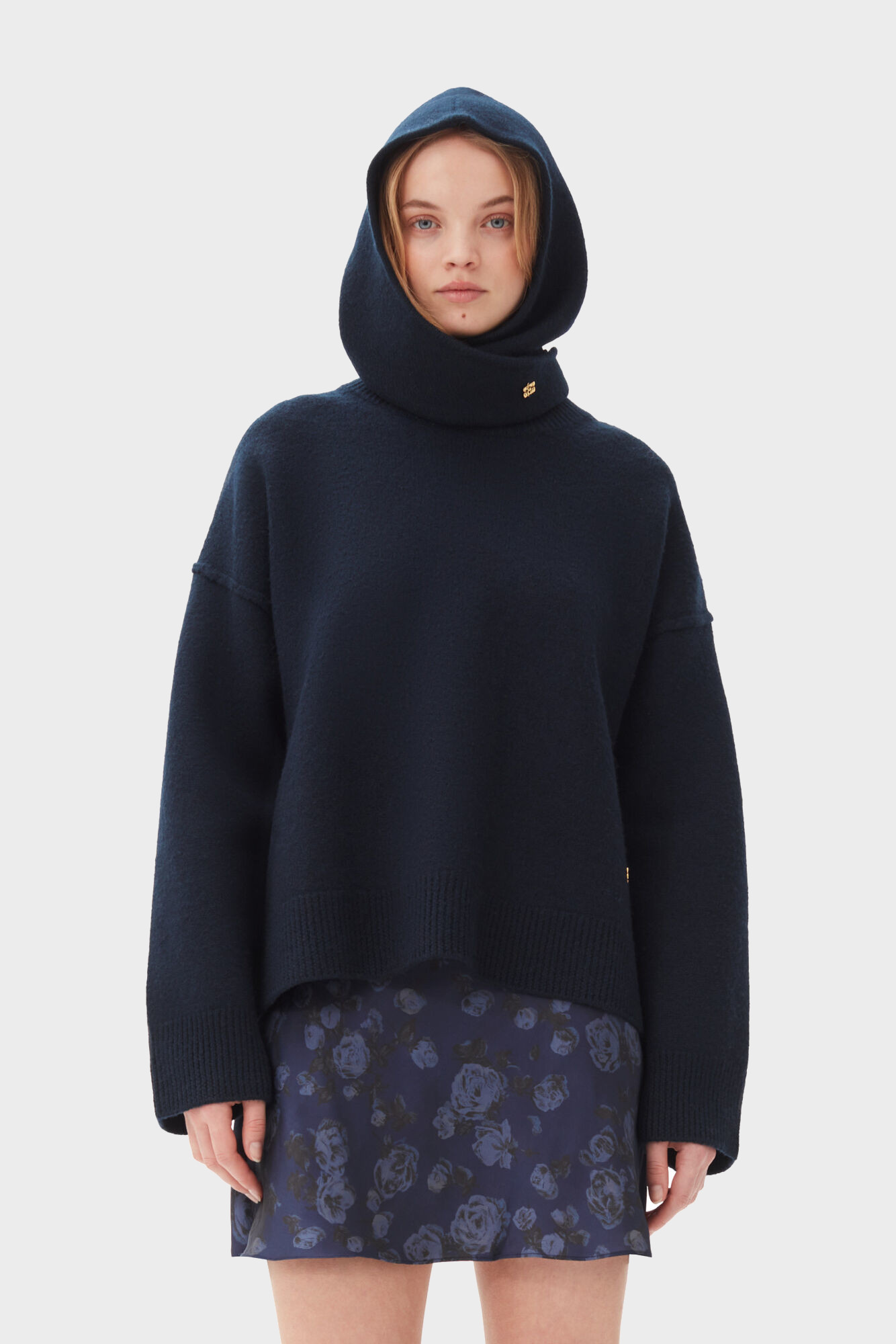 GANNI Boiled Wool Balaclava in Blue
