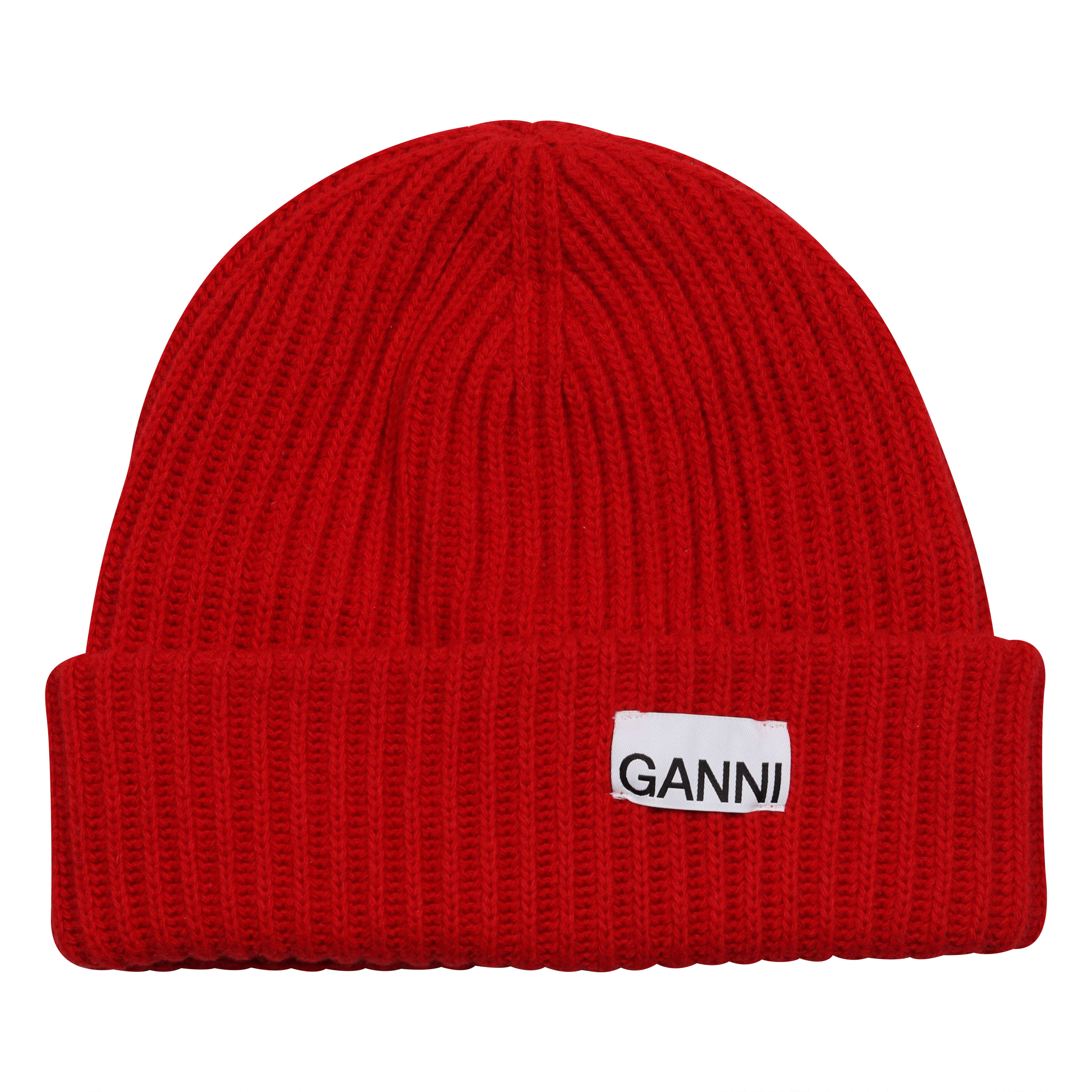 Ganni Recycled Wool Knit Beanie in High Risk Red