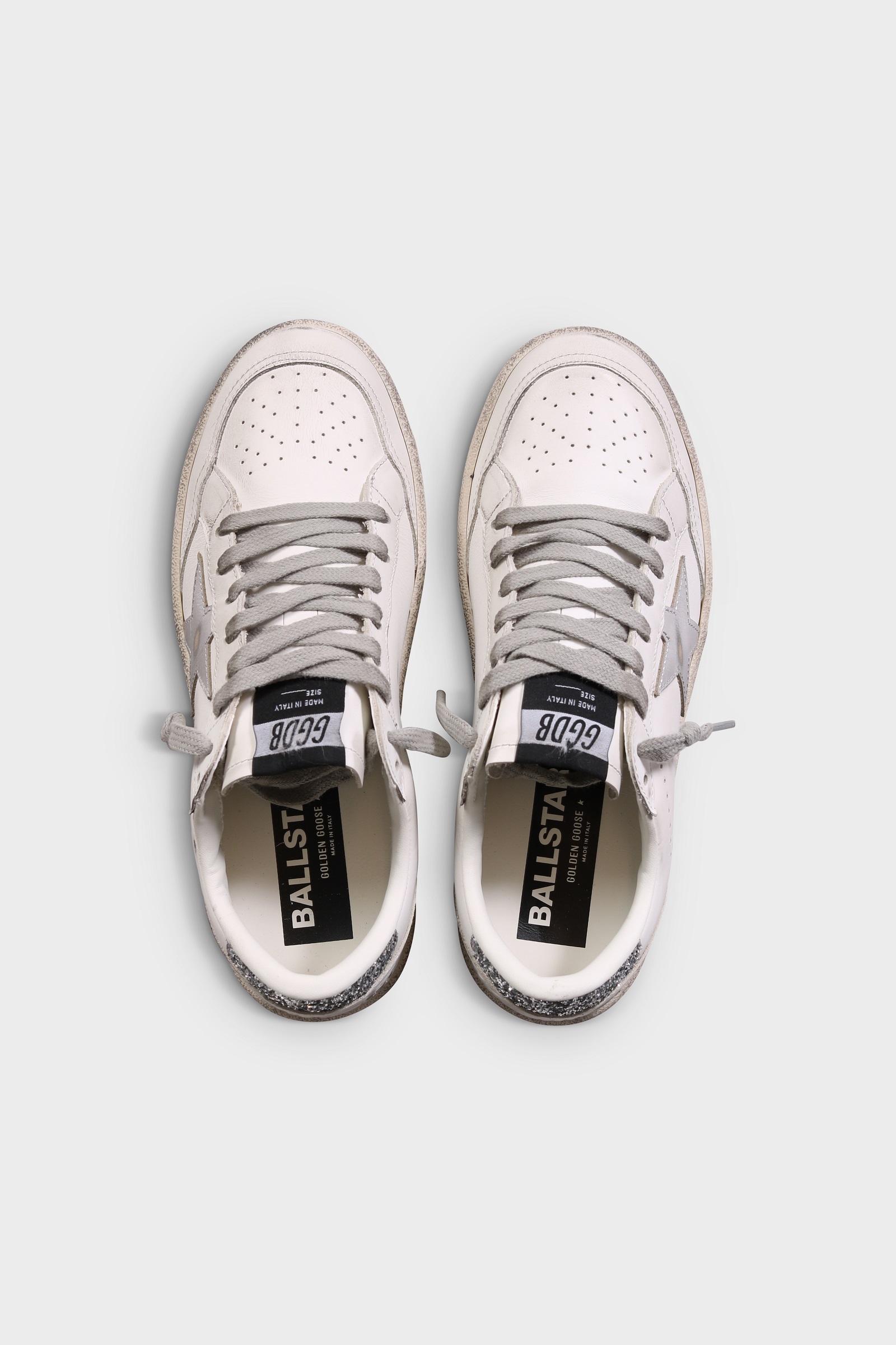 GOLDEN GOOSE Ballstar 2 in White/Silver Glitter Heel