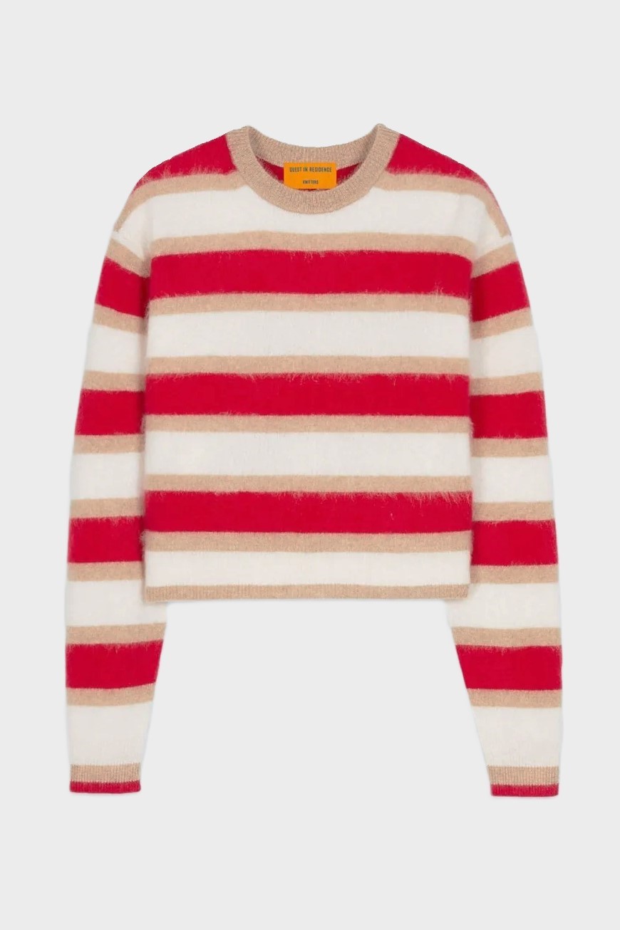 GUEST IN RESIDENCE Grizzly Stripe Cashmere Pullover in Red GUEST IN RESIDENCE Grizzly Stripe Cashmere Pullover in Red