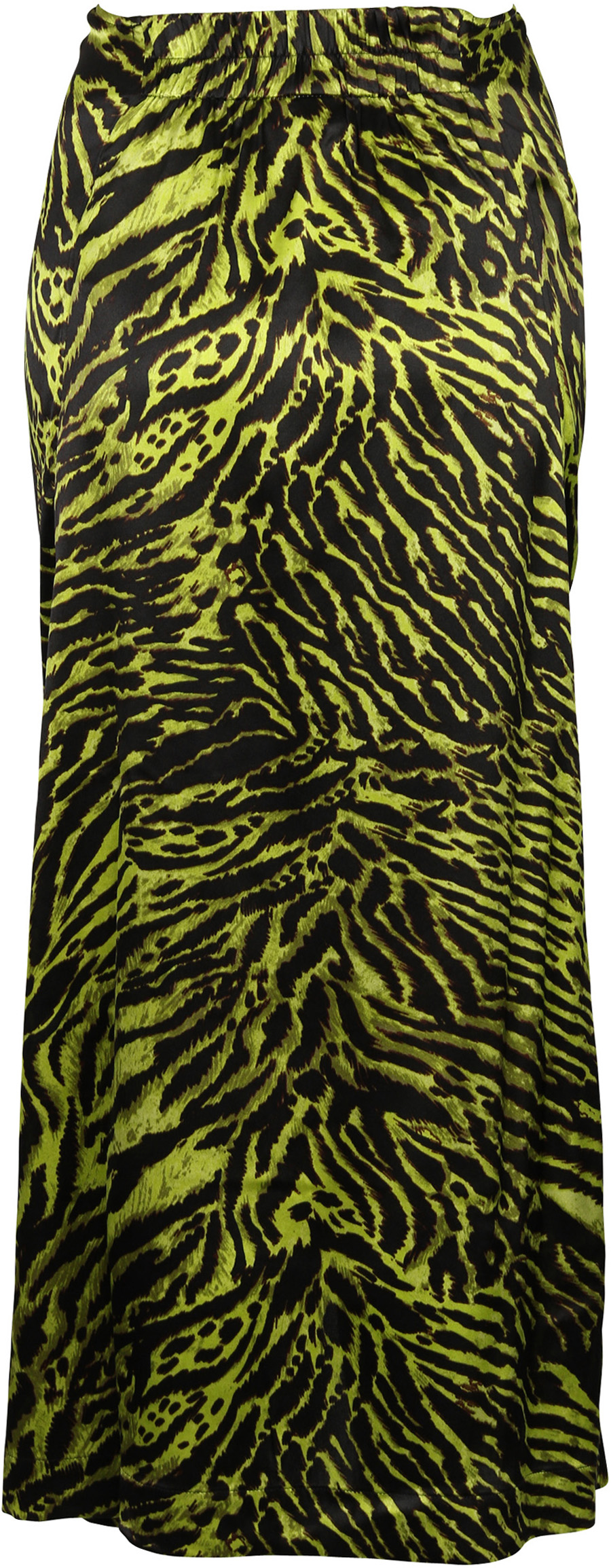 Ganni Silk Stretch Skirt Lime Tiger Print