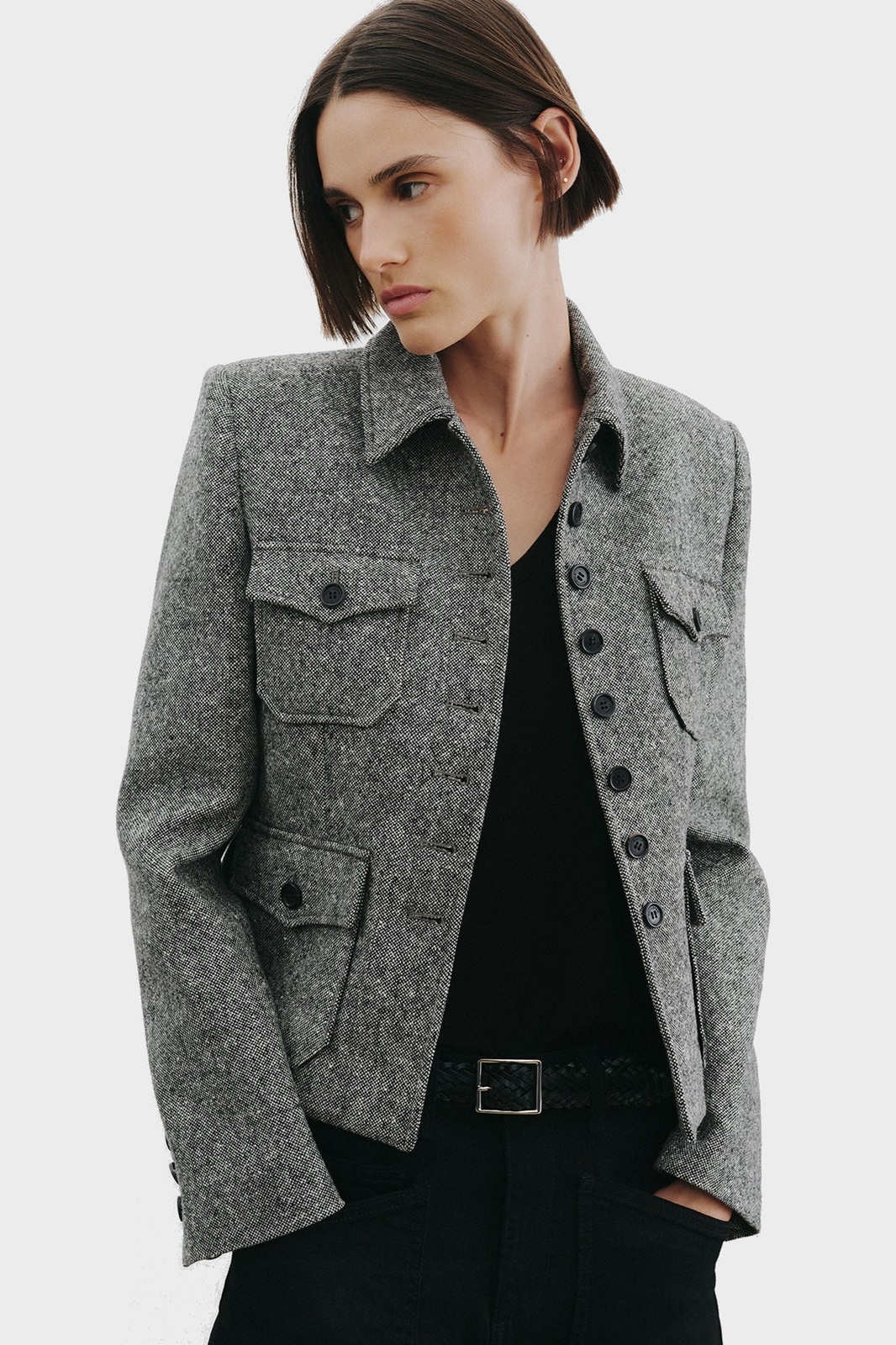 NILI LOTAN Jamison Jacket in Black Donegal