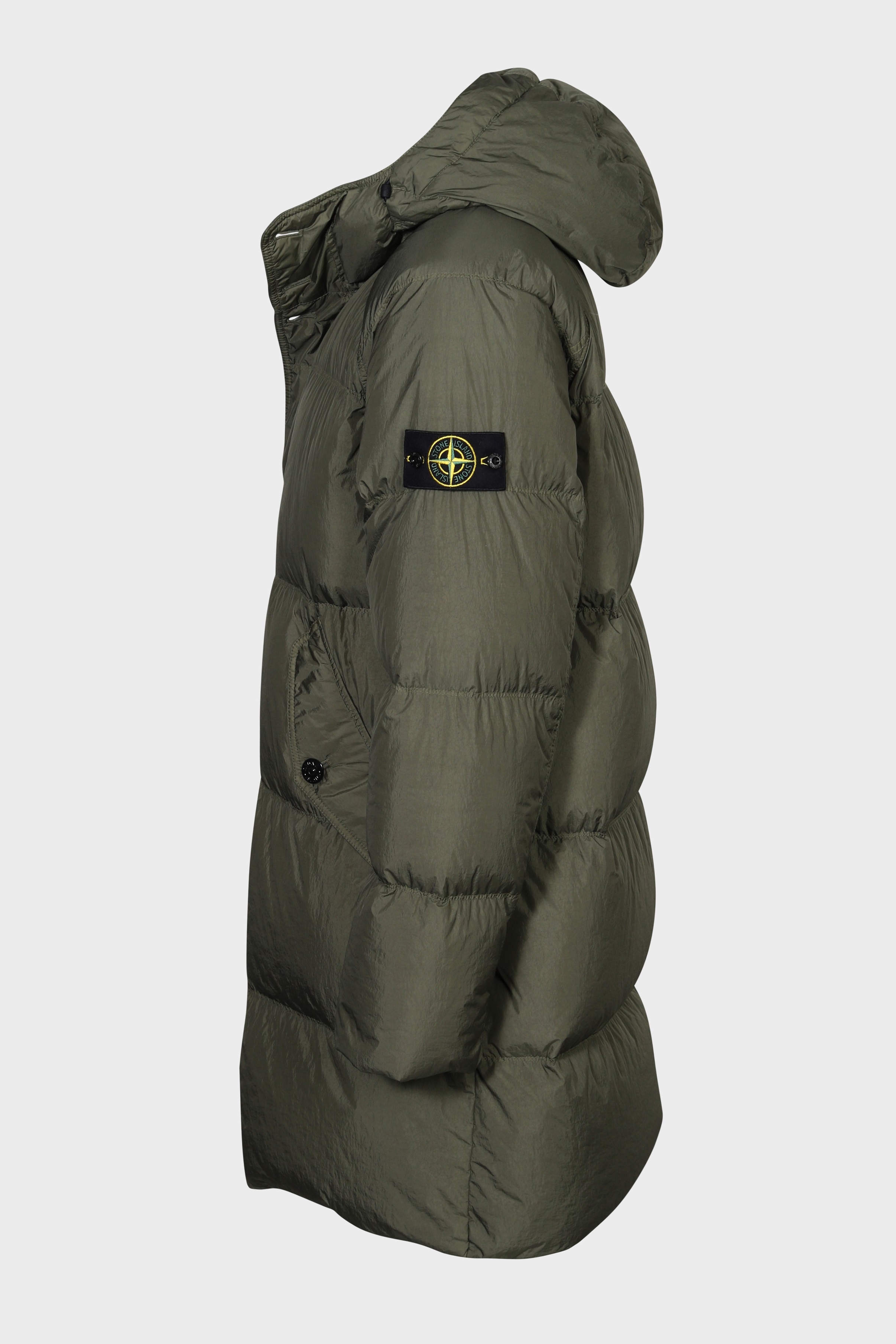 STONE ISLAND Garment Dyed Crinkle Reps Hooded Down Coat in Olive 3XL