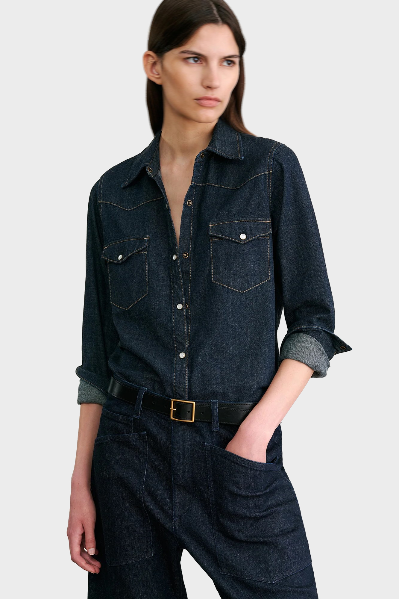 NILI LOTAN Denim Shirt in Indigo Rinse