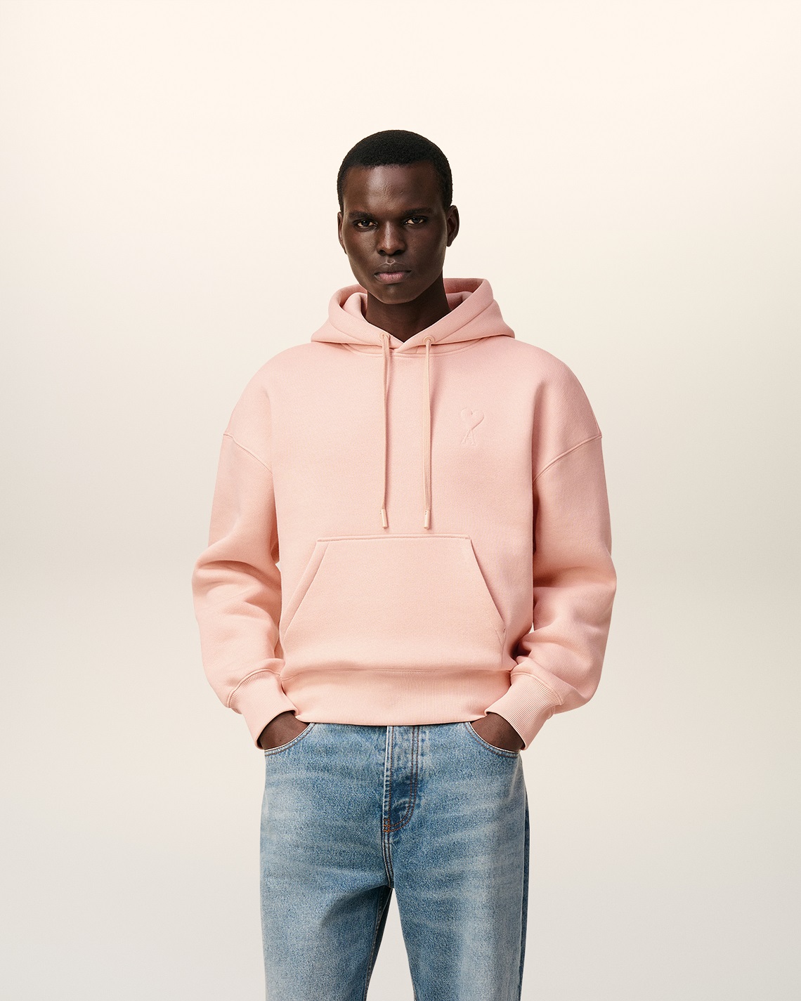 AMI PARIS de Coeur Embossed Hoodie in Powder