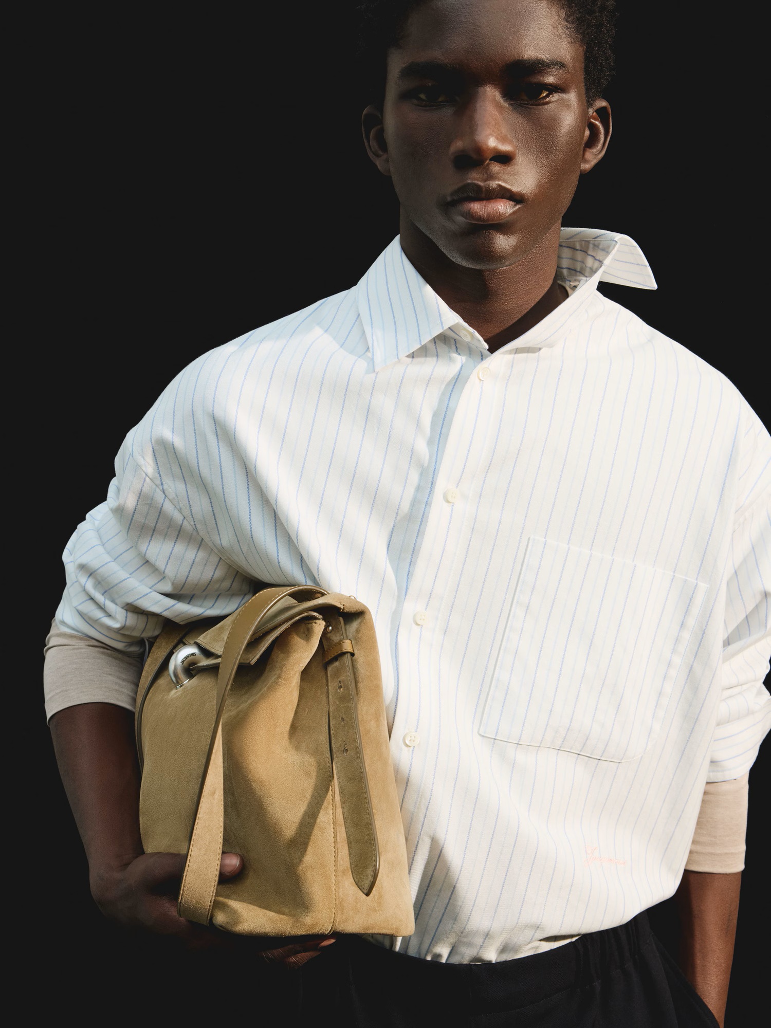 JACQUEMUS Cuadro Stripe Shirt in White/Blue