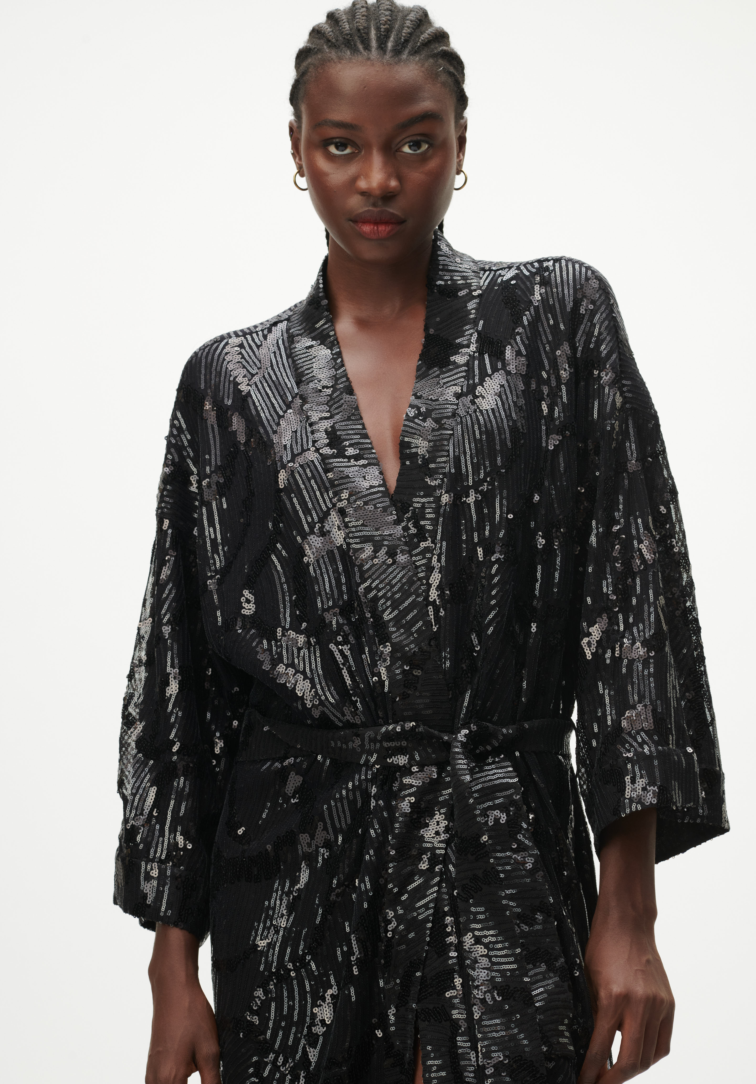 Lala Berlin Kimono Kairi in Black Sequin Embroidery XS