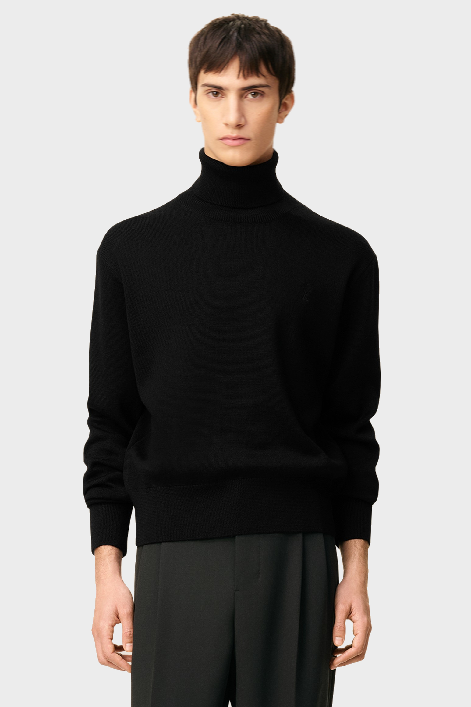 AMI PARIS de Coeur Turtleneck Knit Pullover in Black/Black