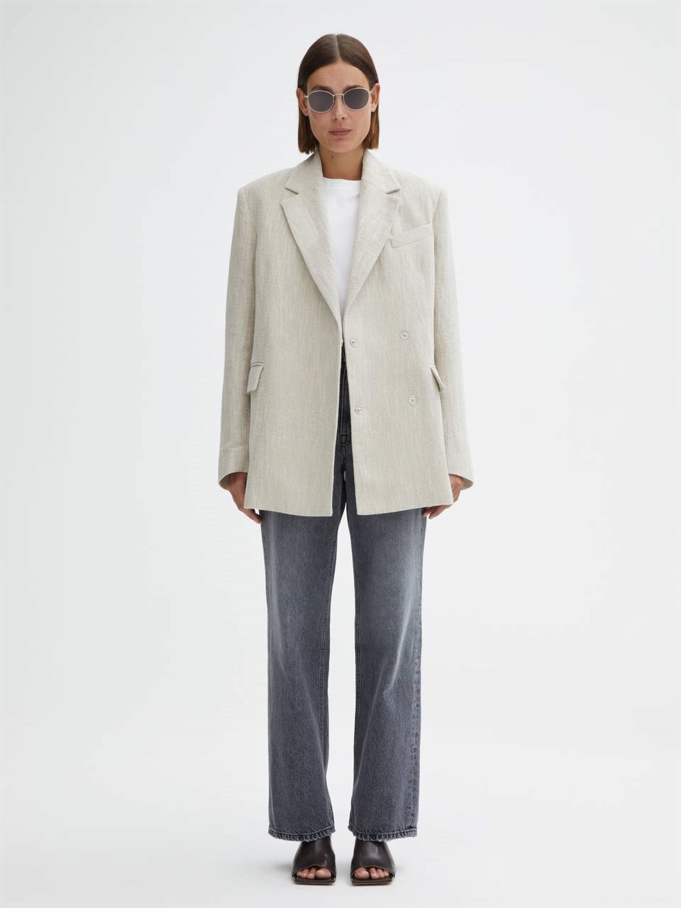 DAGMAR Classic Linen Blazer in Light Sand Beige 34