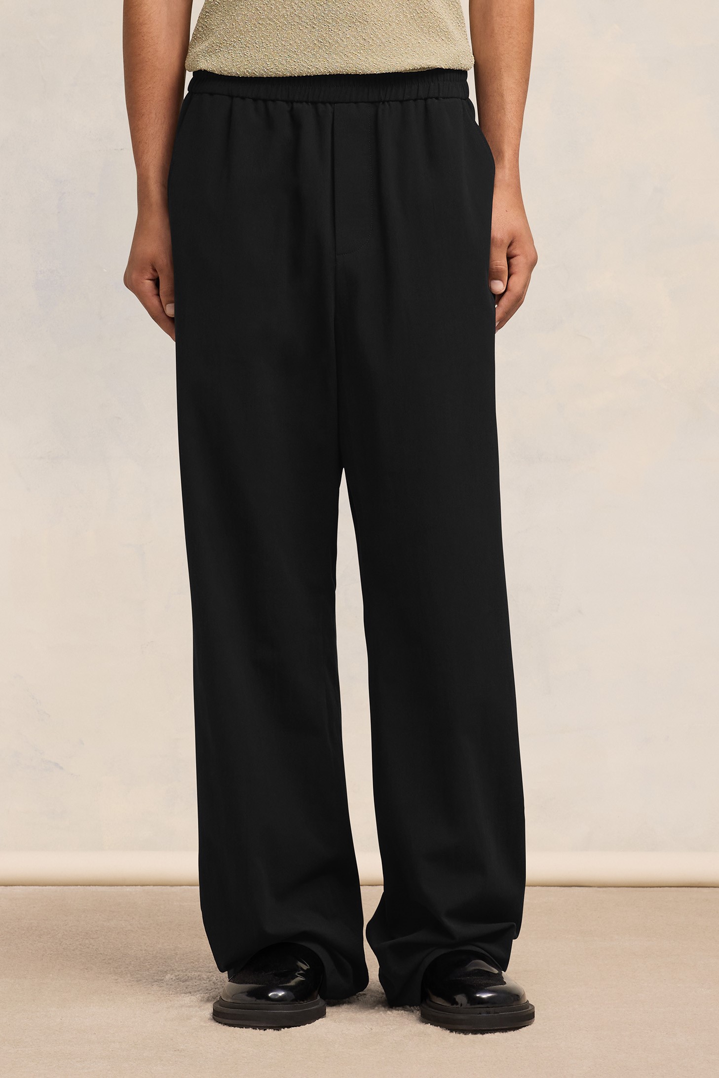 AMI PARIS Wide Leg Cotton CrepeTrouser in Black