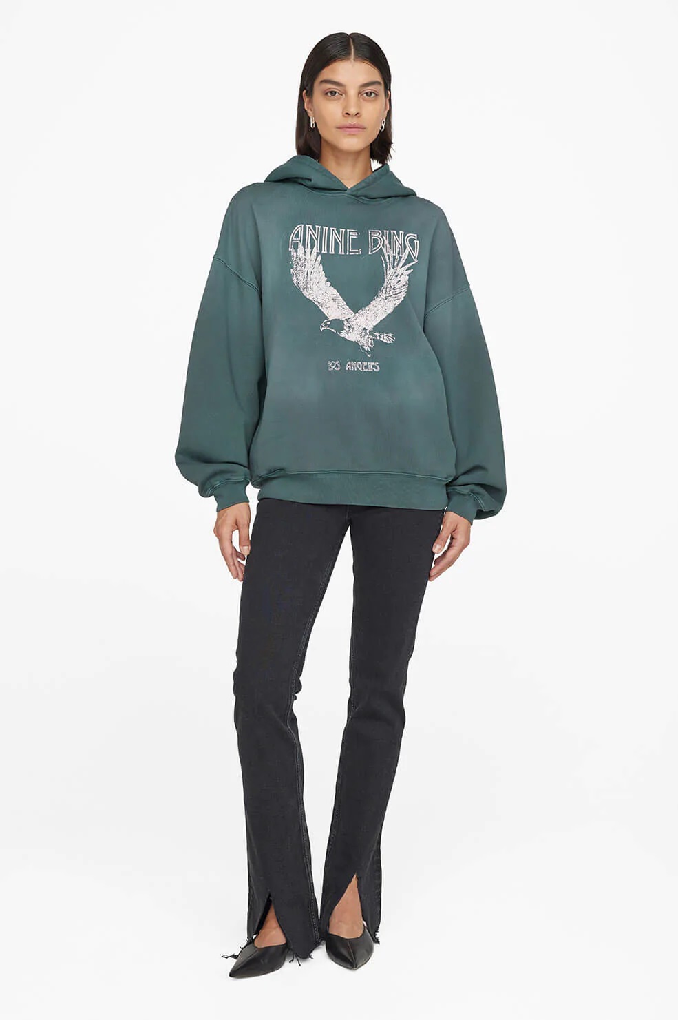 Anine Bing Ash Eagle Sweat Hoodie in Emerald Green S