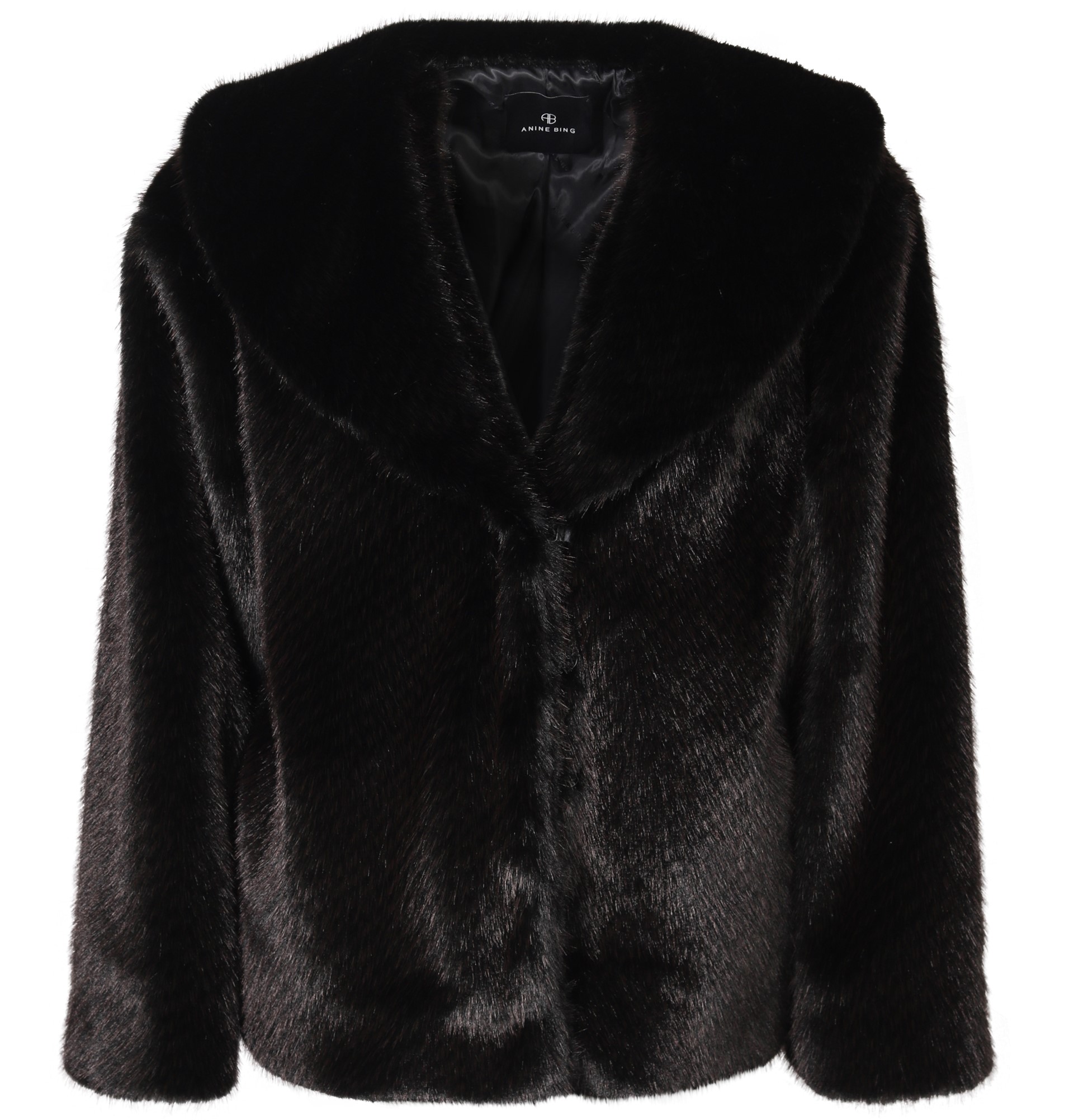 ANINE BING Hilary Faux Fur Jacket in Black/Brown XS