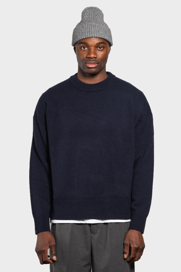 YACAIA Oversize Merino/Cashmere Sweater in Navy