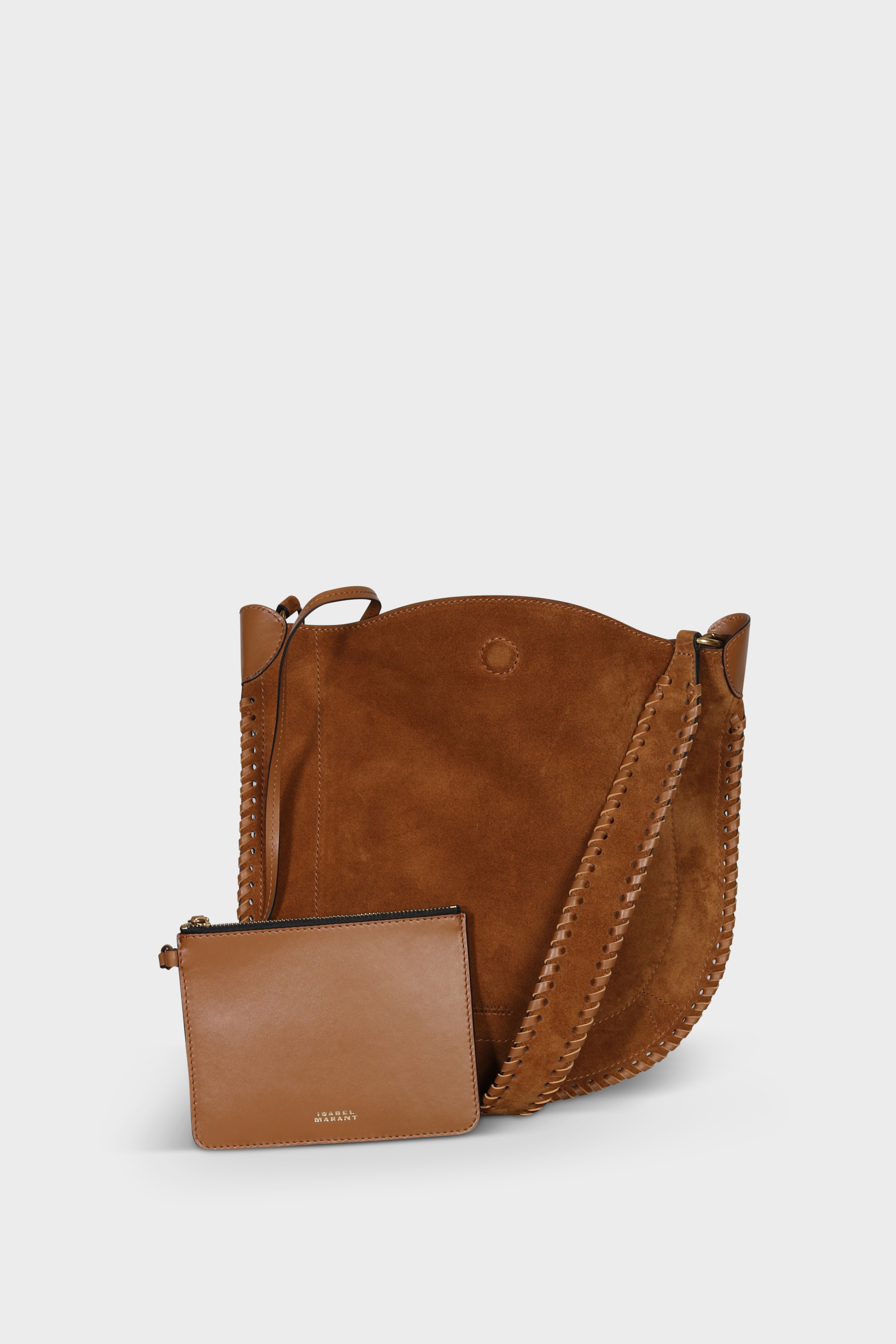 ISABEL MARANT Oskan Soft Shoulder Bag in Cognac Velvet