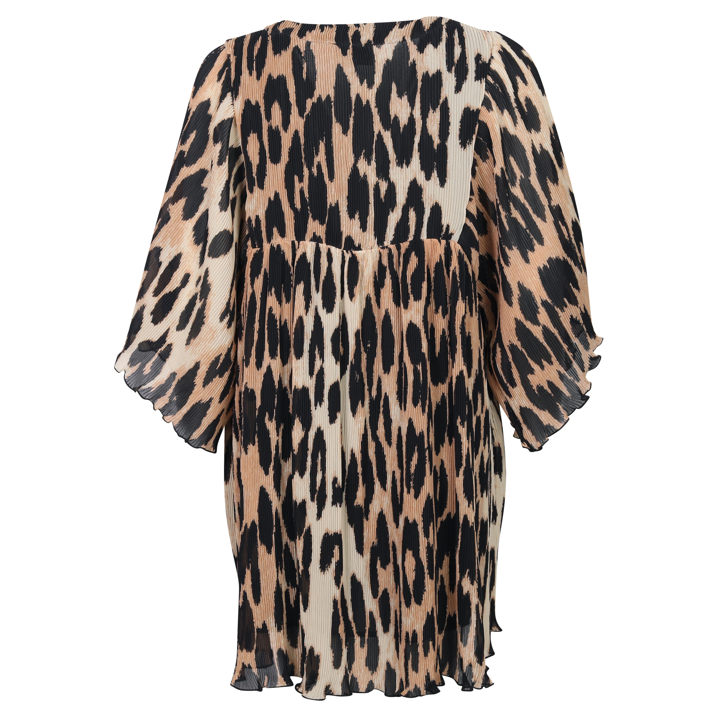 Ganni Recycled Pleated Georgette Oversized Mini Dress Maxi Leopard L/XL