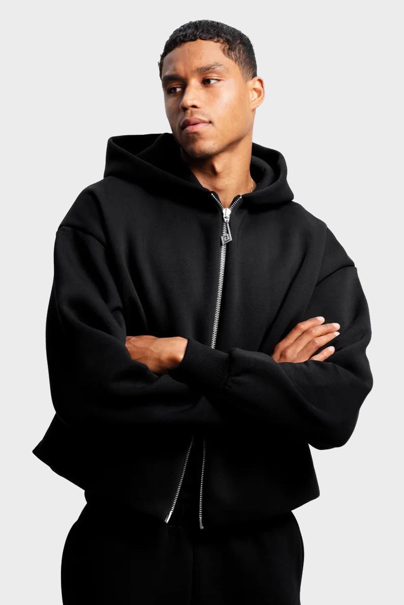 PERPLEX Two Way Zip Hoodie in Black