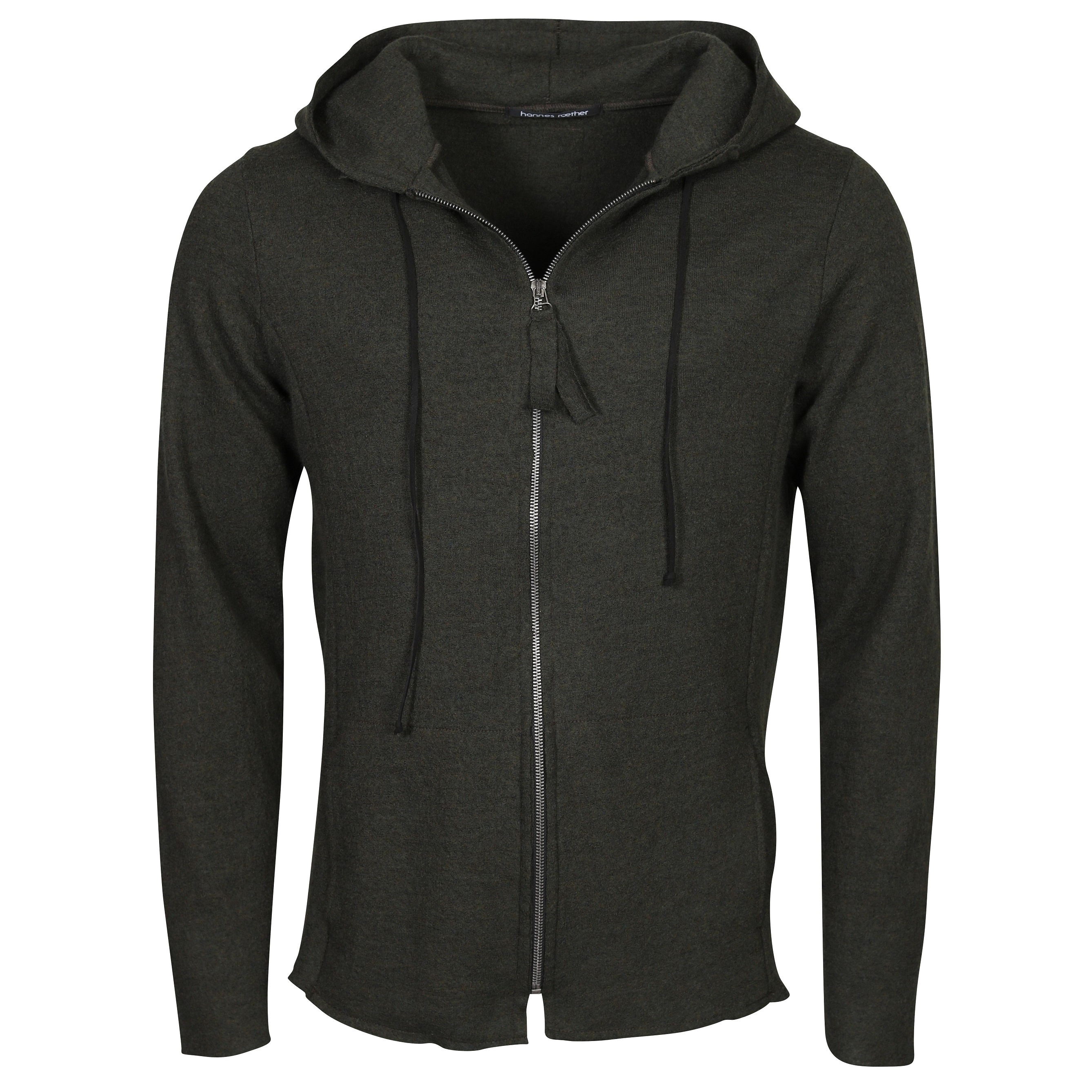 Hannes Roether Knit Hooded Zip Jacket in Vintage Olive