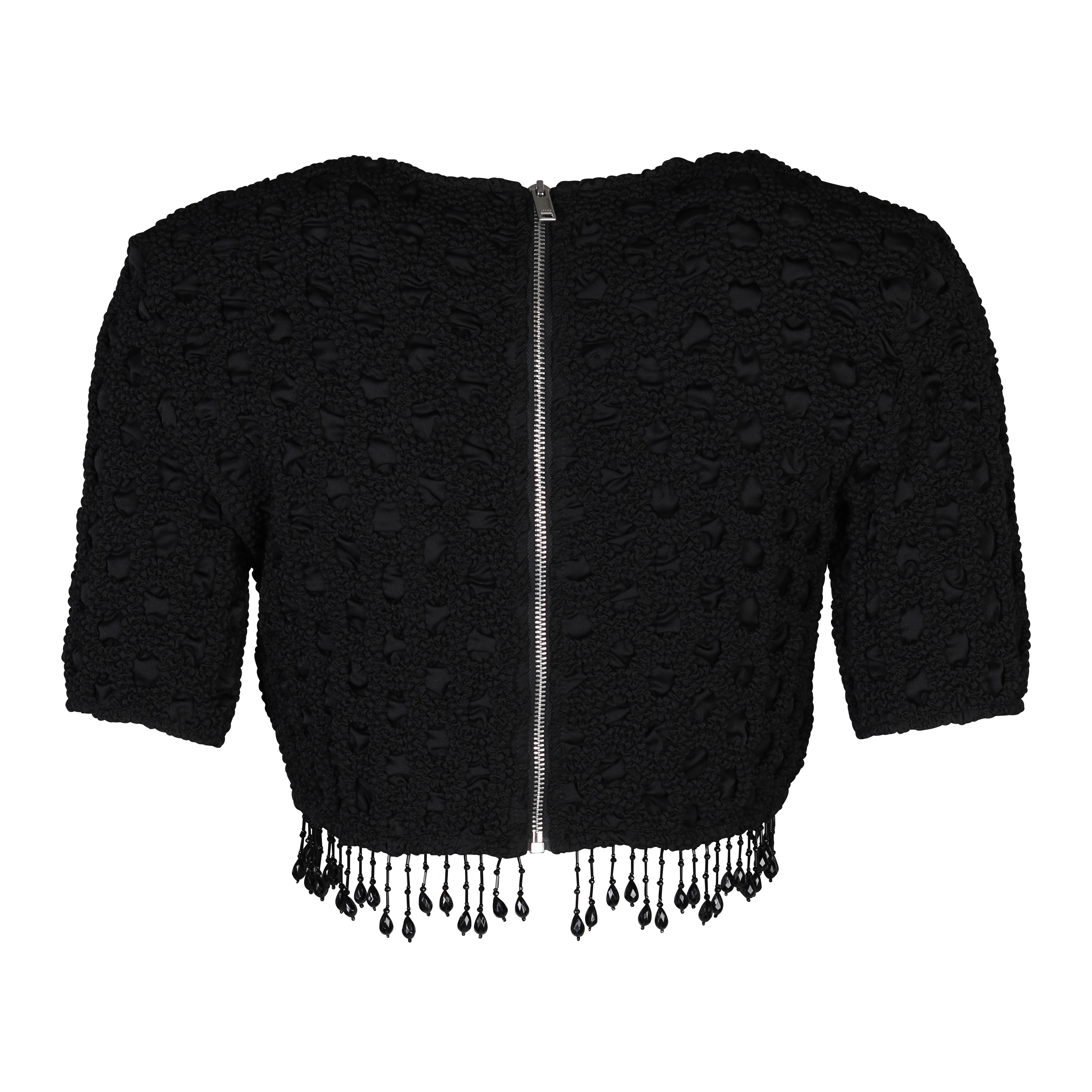 Ganni Bead Fringes O-Neck Smock Top in Black XS