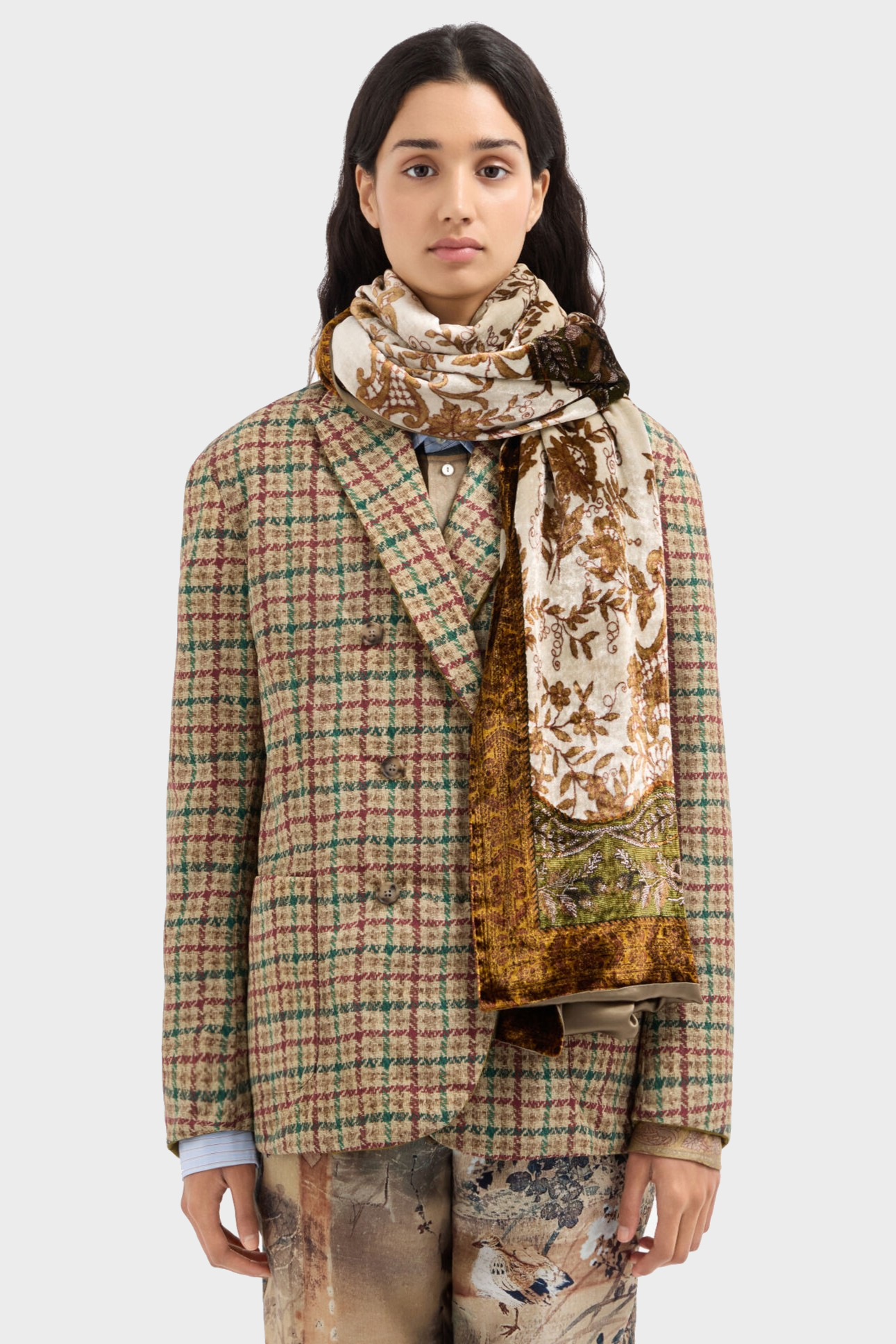 PIERRE-LOUIS MASCIA Velvet Scarf in Brown/Beige