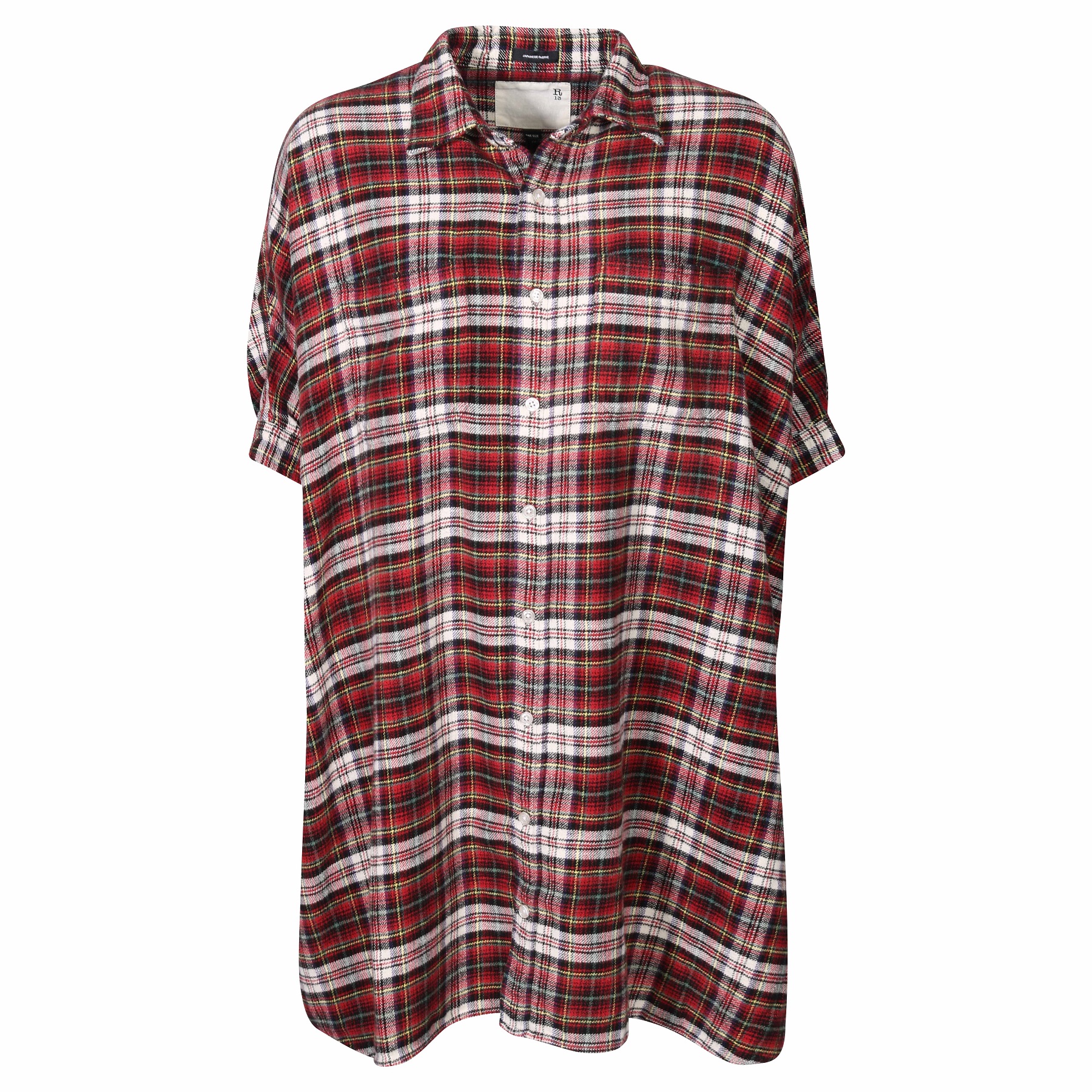 R13 Plaid Oversized Boxy Shirt Dress in Red/Ecru