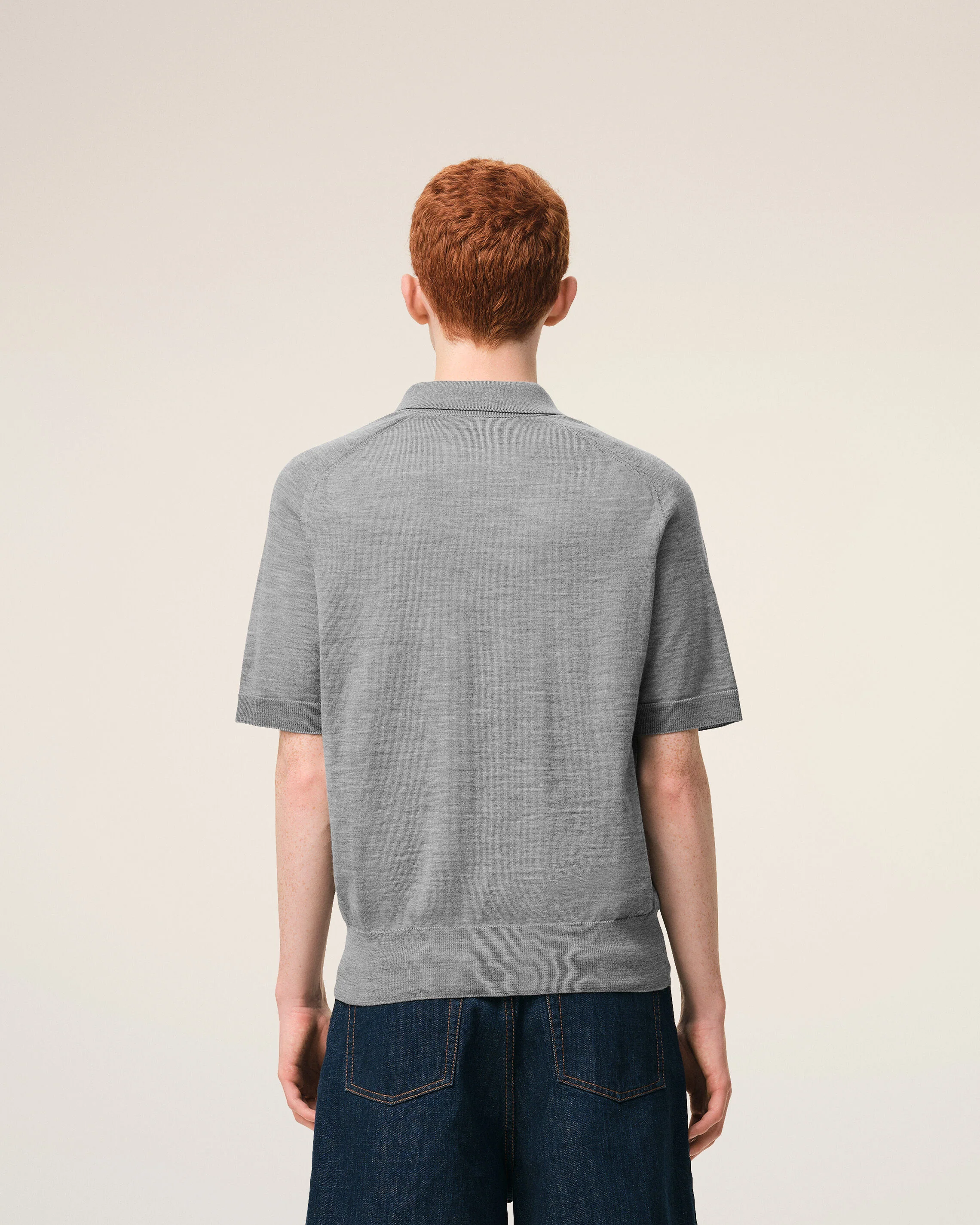AMI PARIS de Coeur Extrafine Knit Poloshirt in Heather Grey/Black