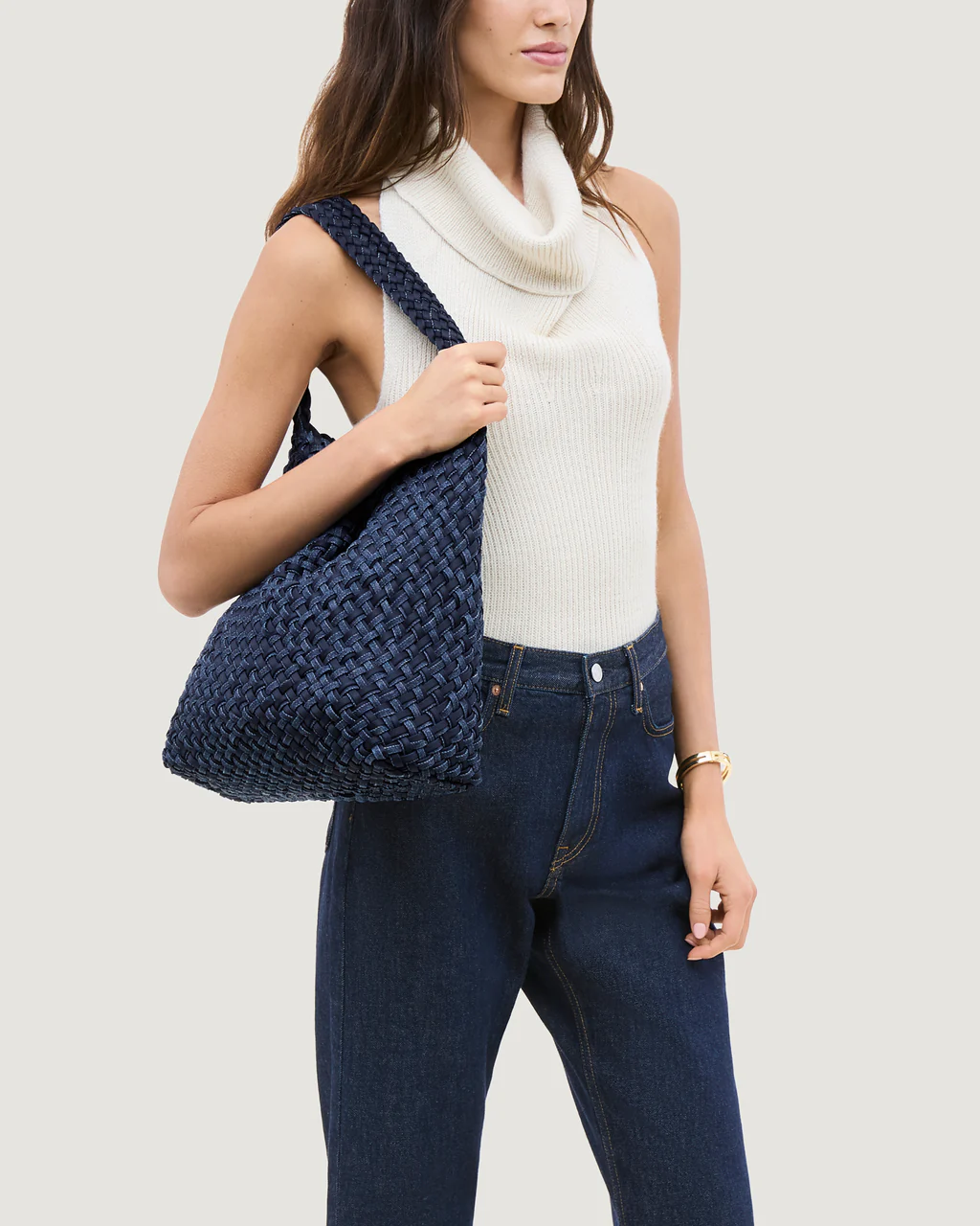 NAGHEDI Handwoven Medium Nomad Hobo Bag in Indigo