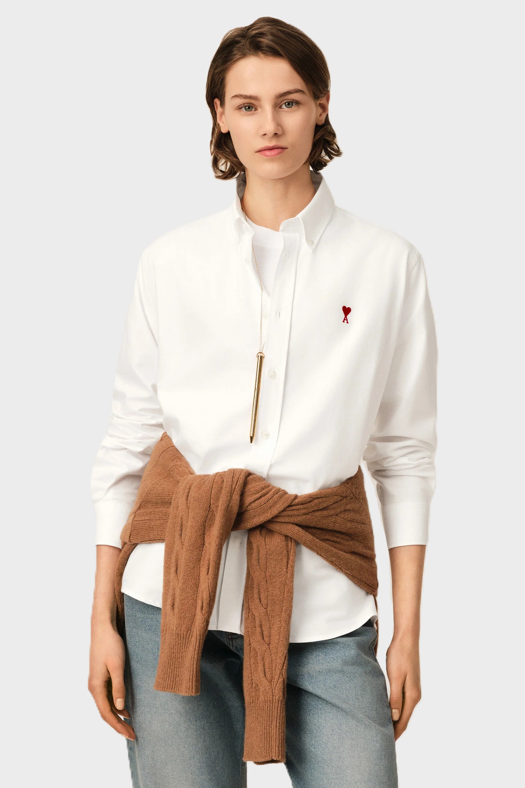 AMI PARIS de Coeur Classic Fit Oxford Shirt in Natural White