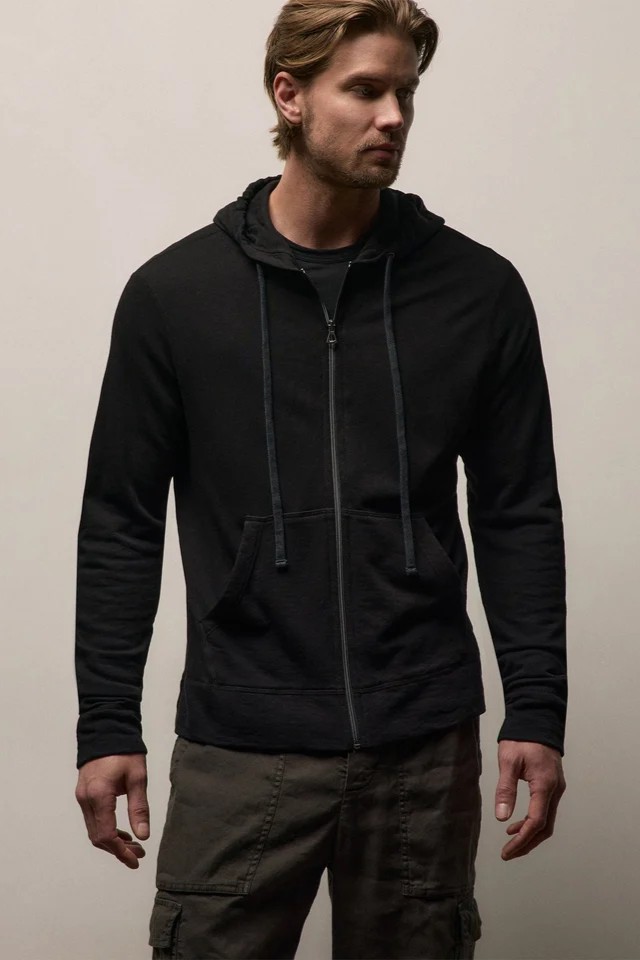 JAMES PERSE Vintage French Terry Zip Hoodie in Black