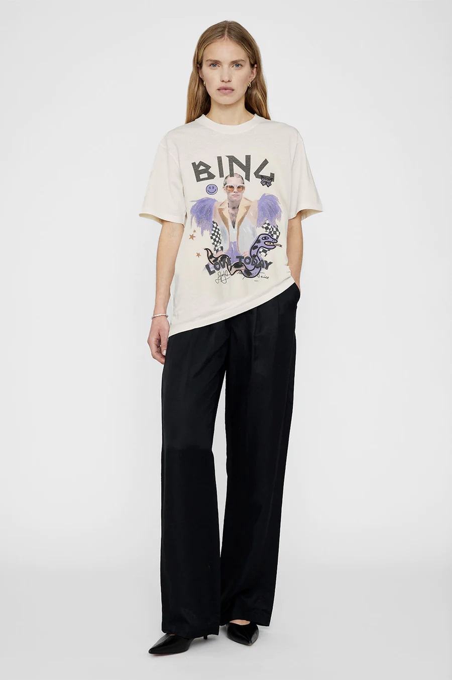 ANINE BING Lily Tee Elton John in Cream M