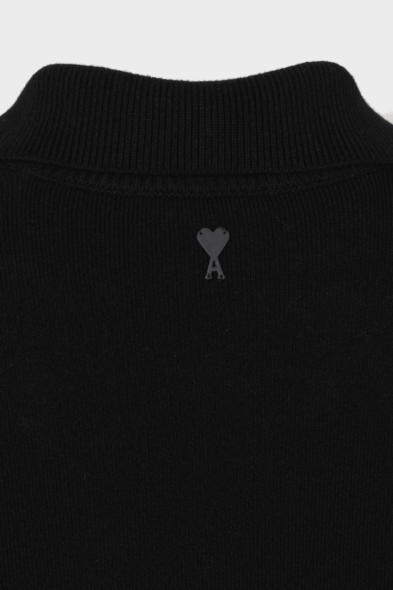 AMI PARIS High Buttoned Collar Heavy Knit Sweater in Black