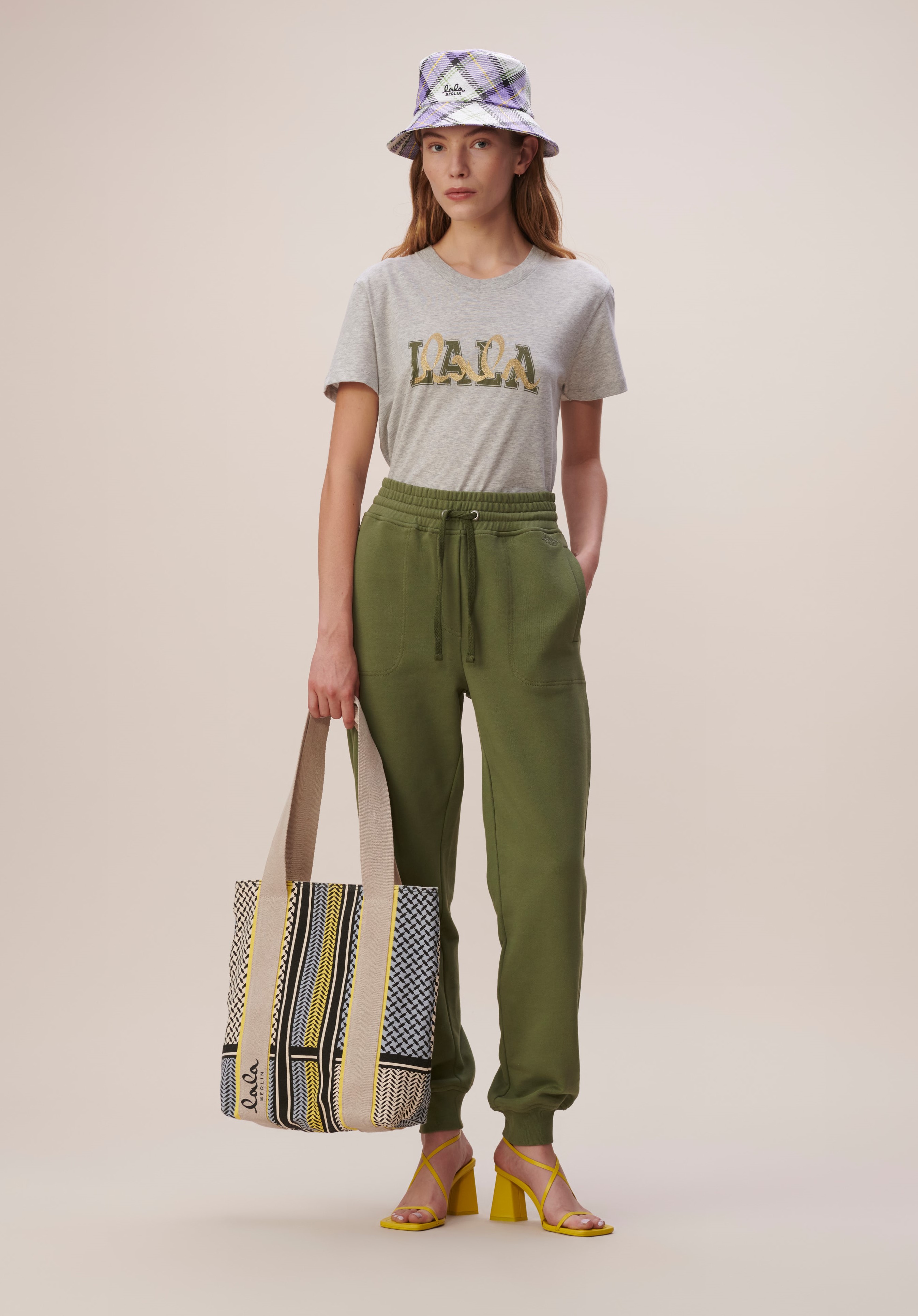 Lala Berlin Carmela Tote Bag Blue x Lime