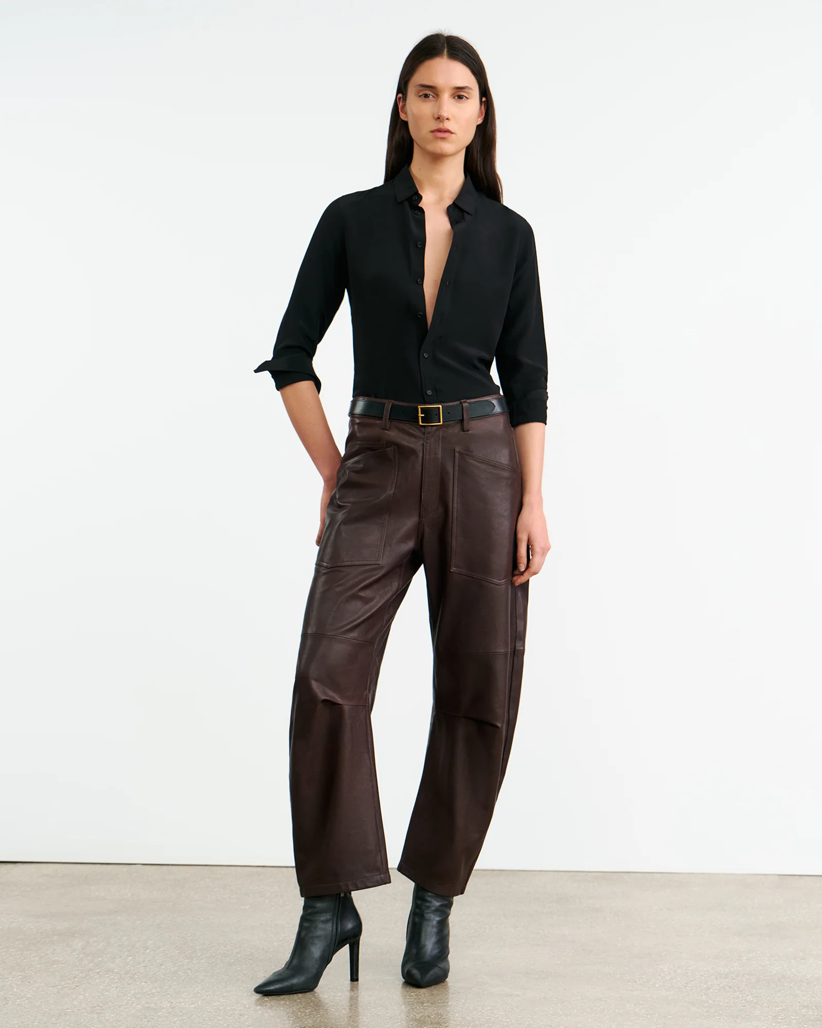 NILI LOTAN Shon Leather Pant in Dark Brown