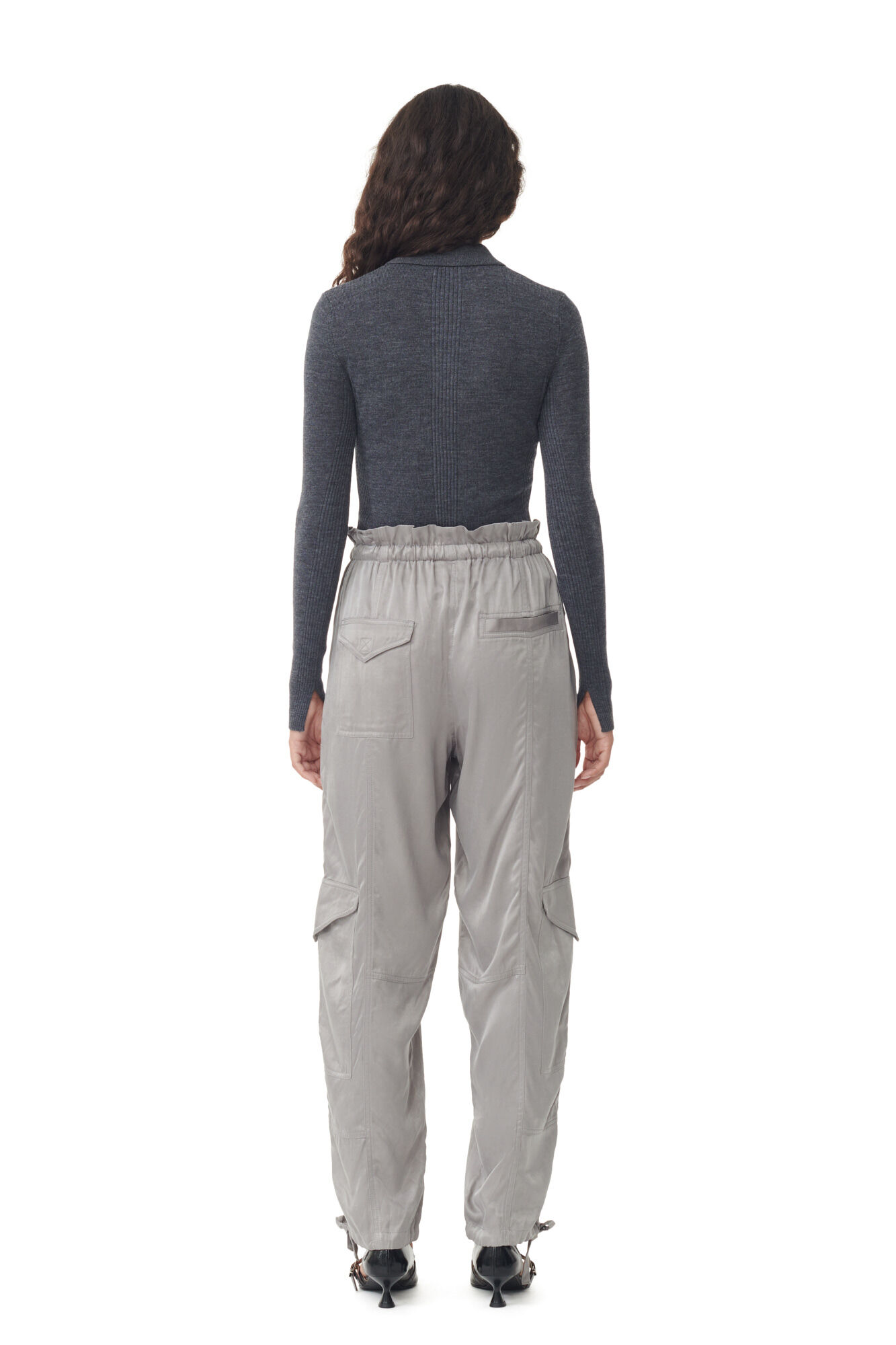 GANNI Washed Satin Pant in Frost Gray 40