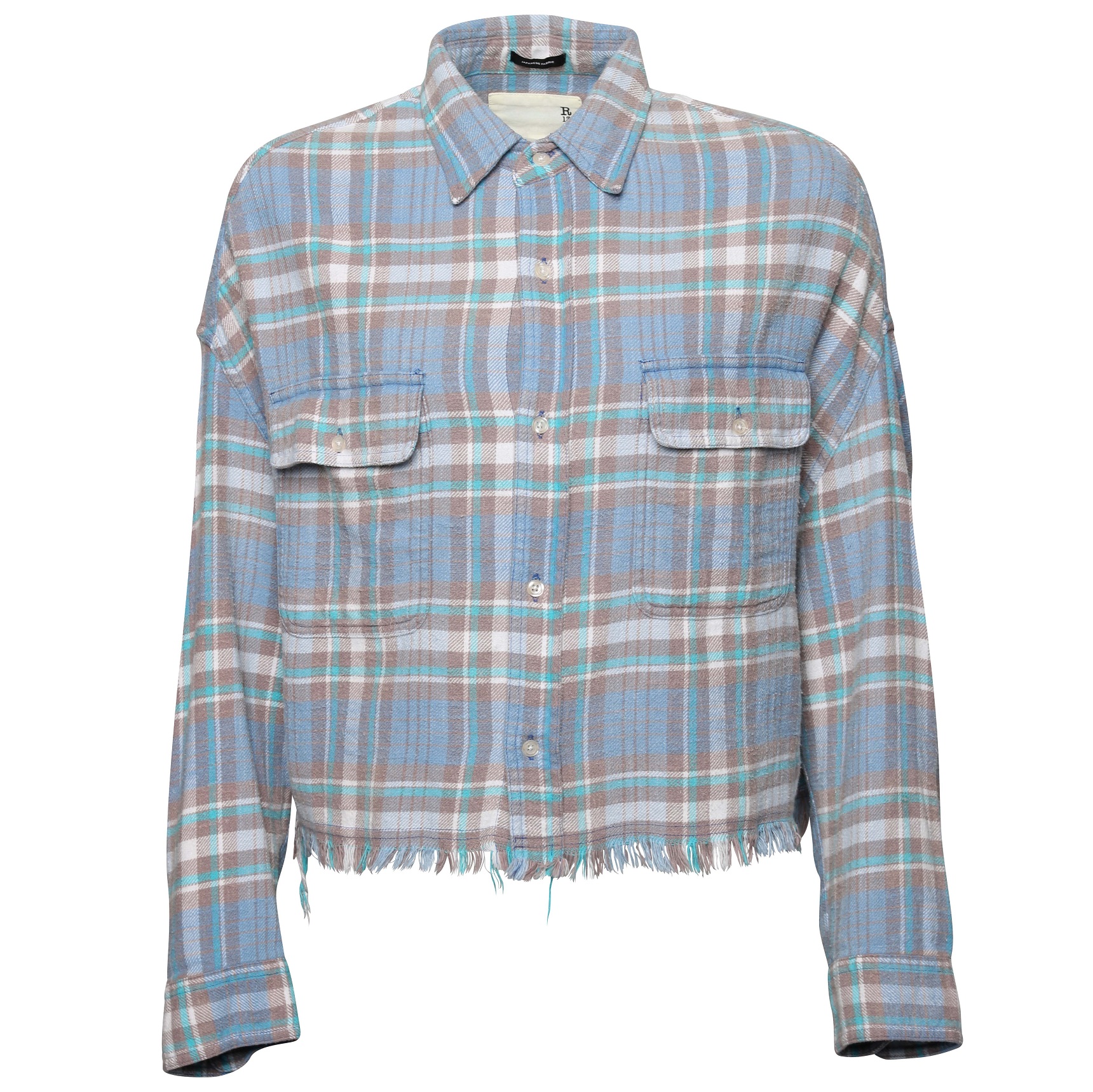 R13 Cropped Work Shirt in Blue Check